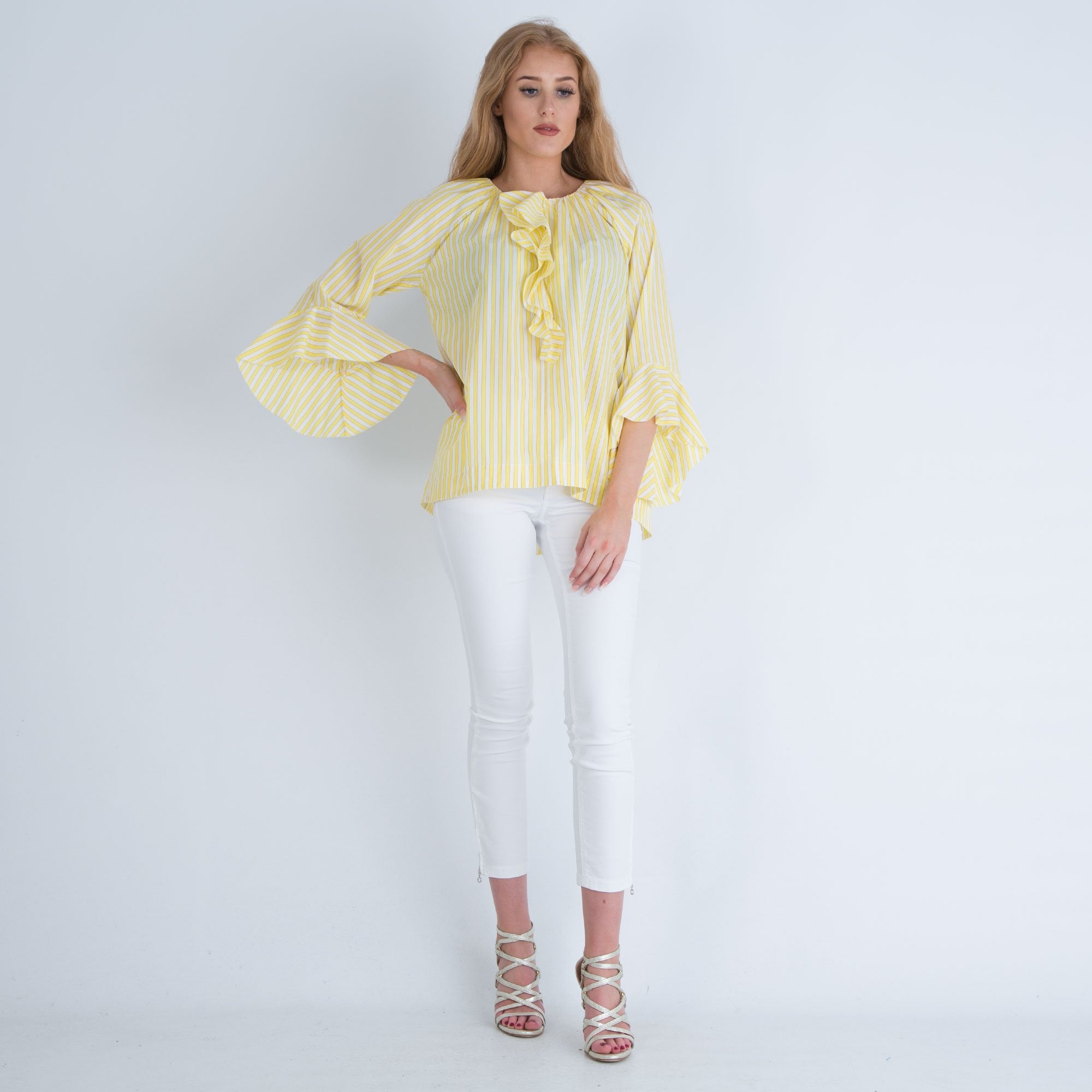 Marc Cain Lemon Frill Striped Blouse
