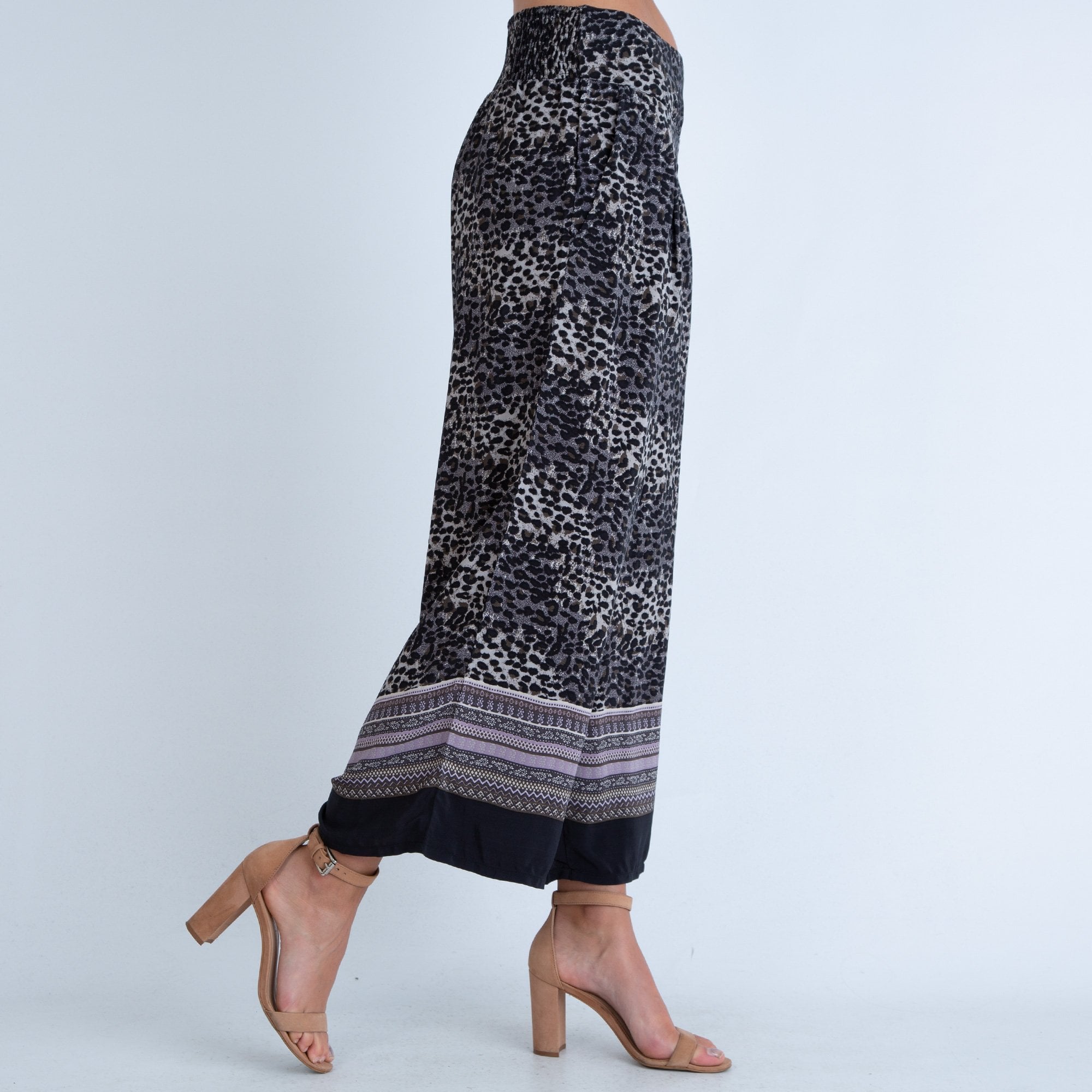 Masai Pusna Leopard Print Elasticated Waist Trousers Black/Grey