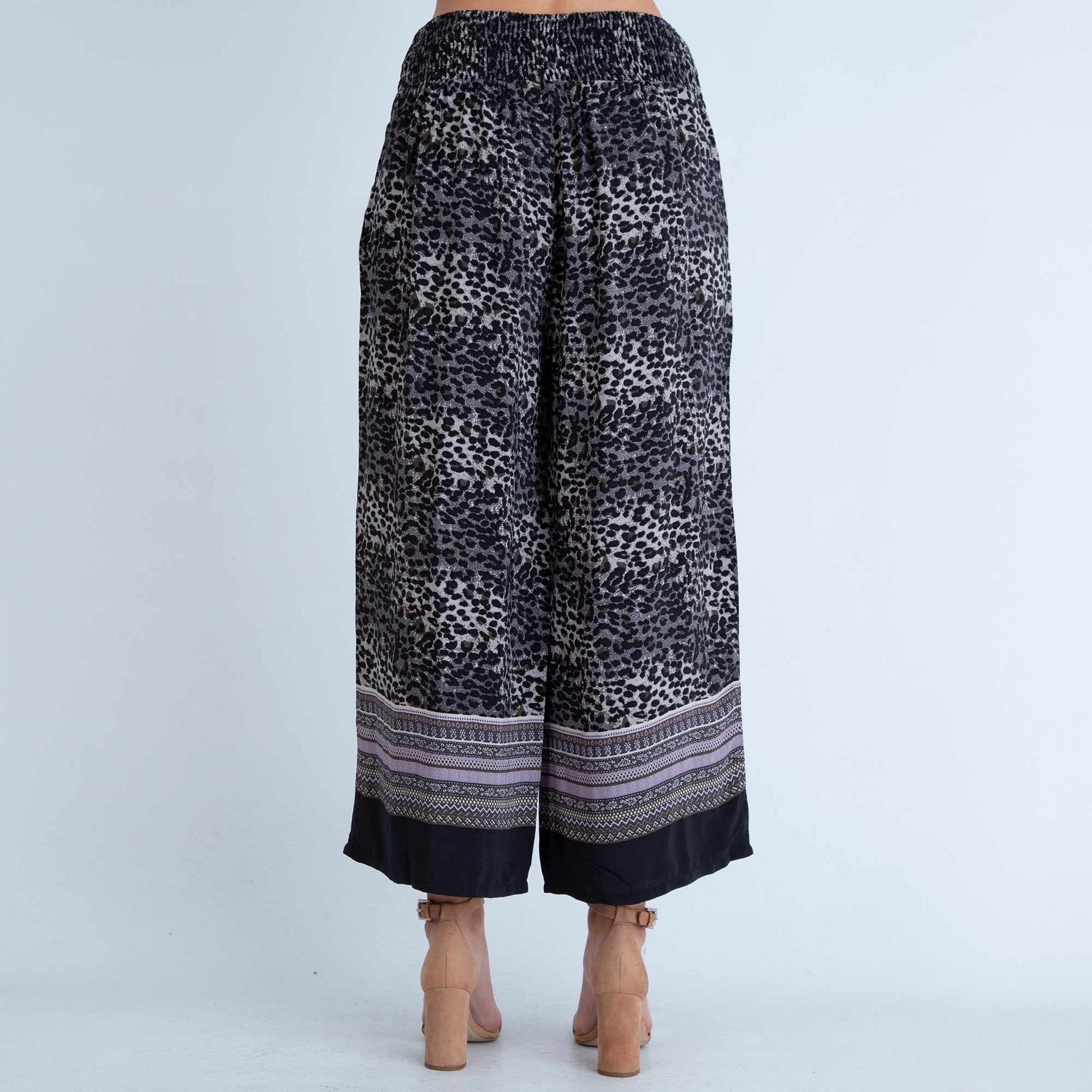 Masai Pusna Leopard Print Elasticated Waist Trousers Black/Grey