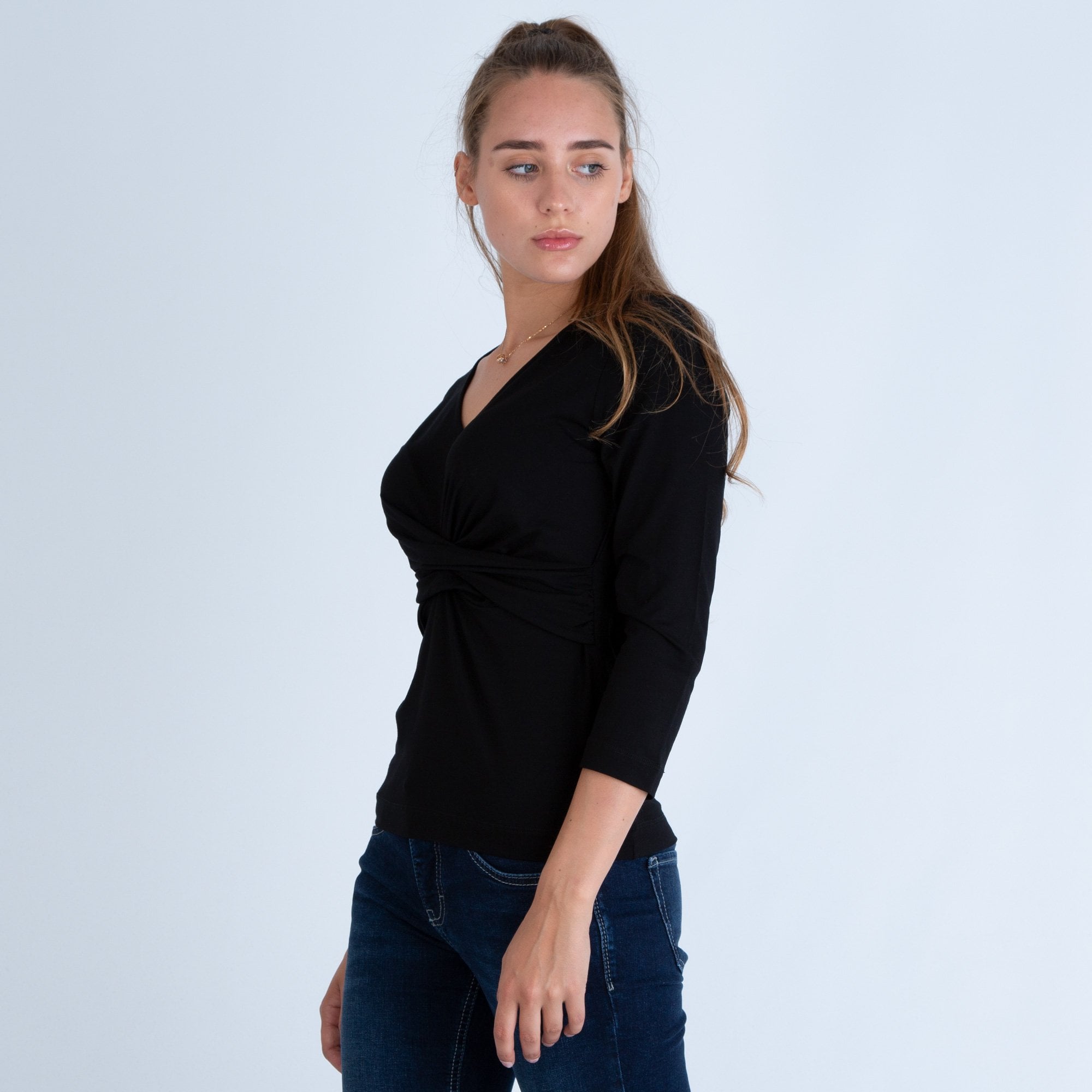 Masai Birgitta Jersey Top With Knot Detail Black