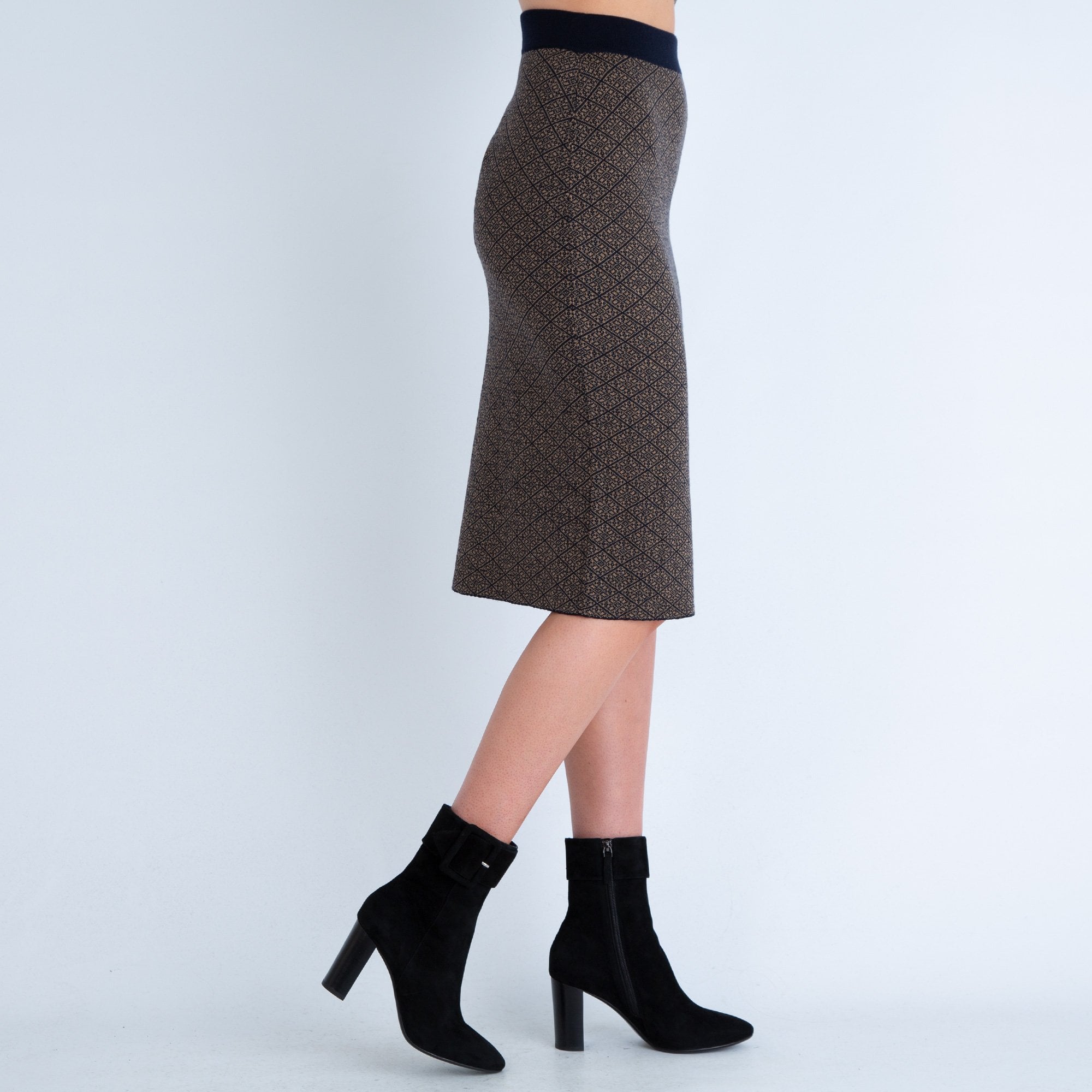 Weekend By Maxmara Zebio Geometric Print Skirt Camel/Navy