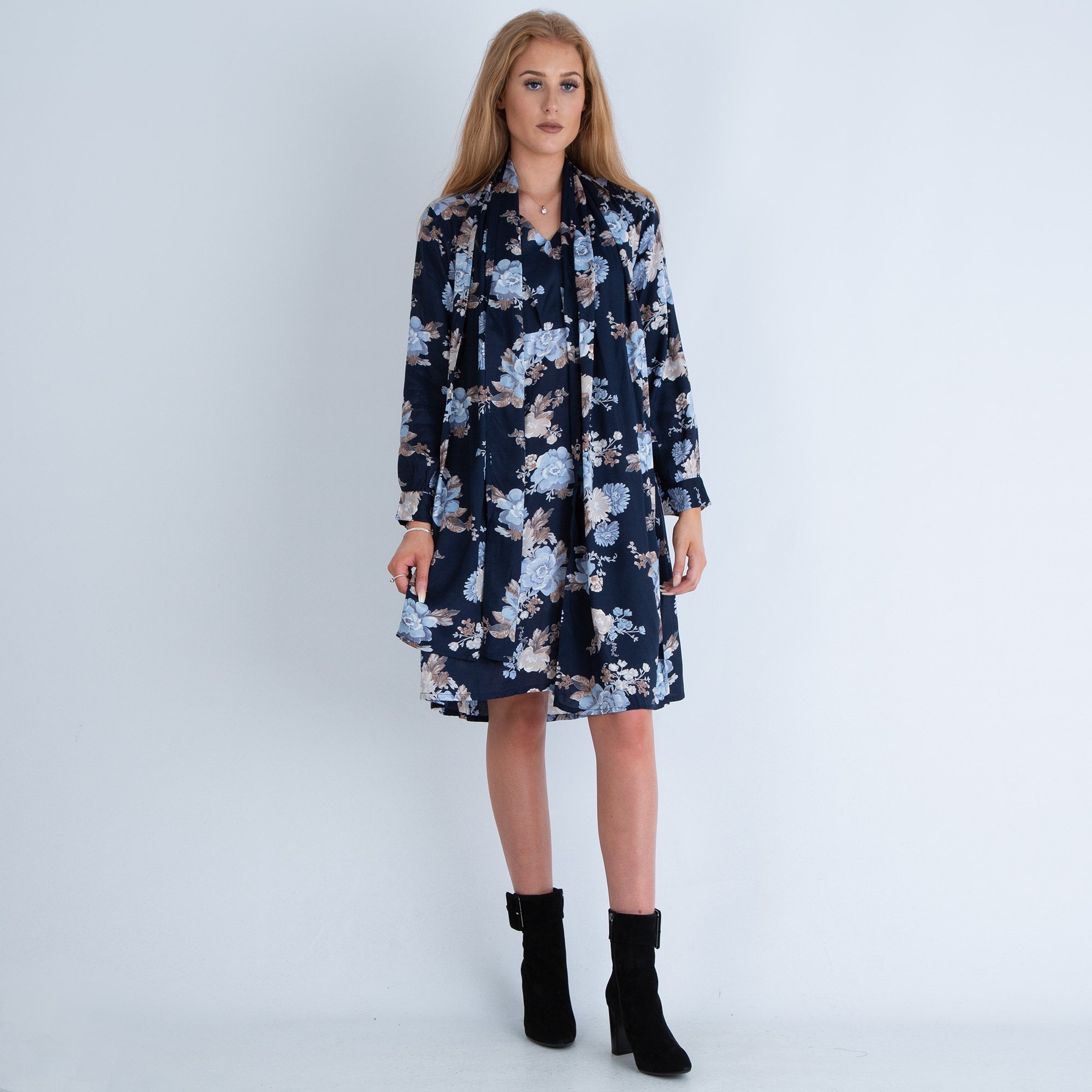 Masai Nini V Neck Floral Print Dress Blue