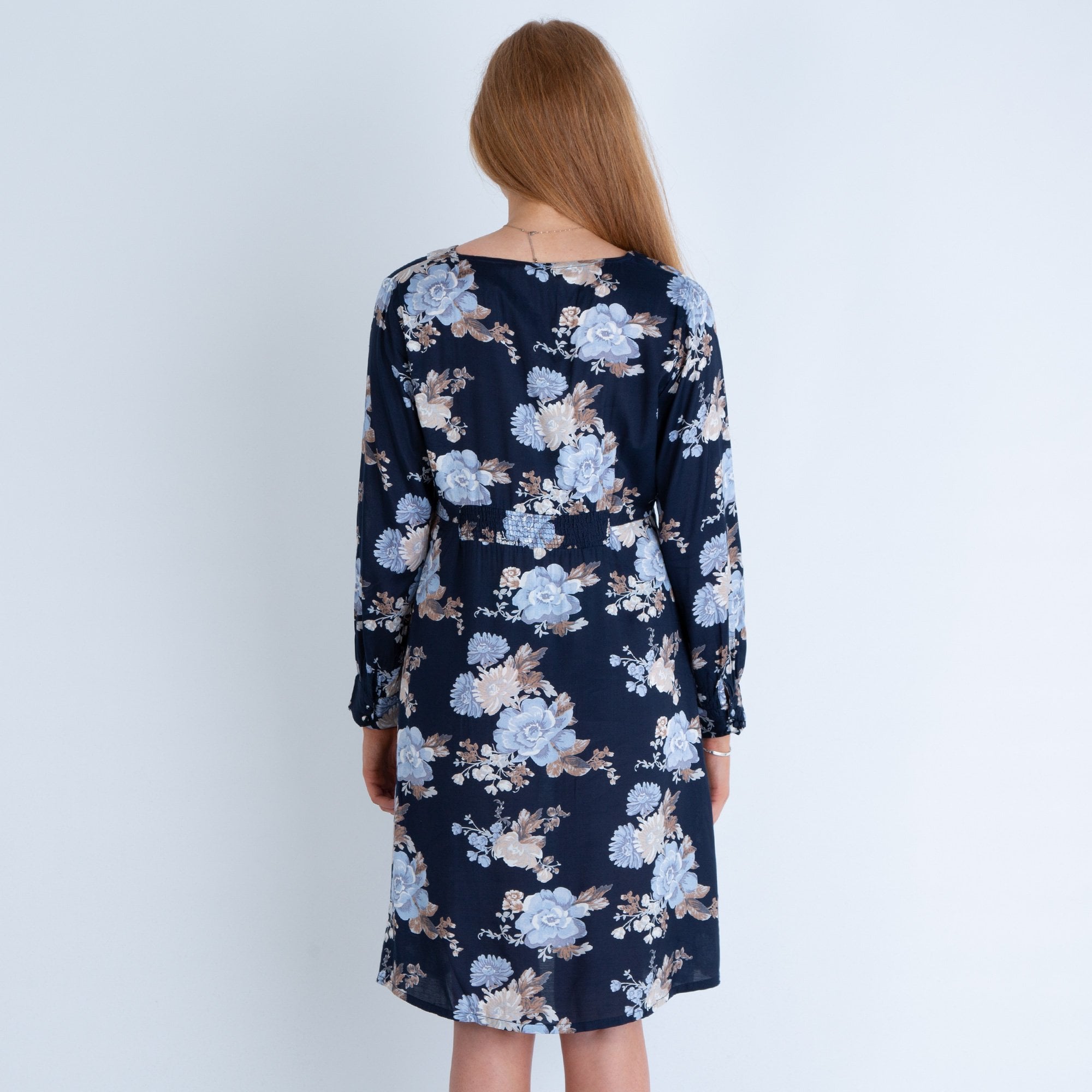 Masai Nini V Neck Floral Print Dress Blue