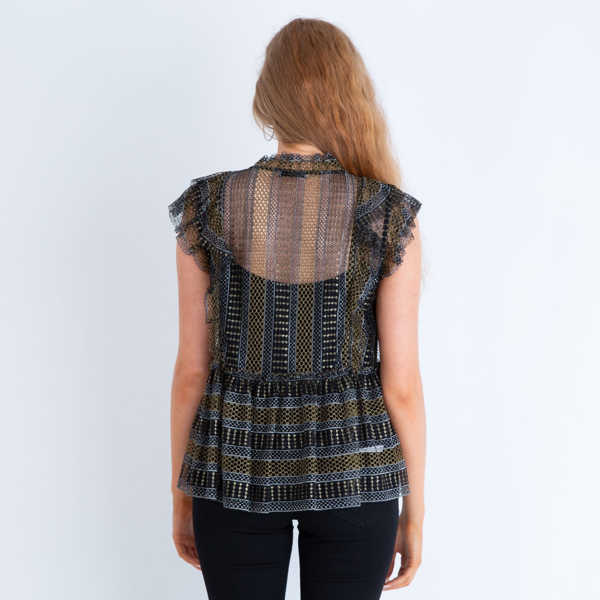 Twinset Pretty Sleeveless Mesh Top Black/Metallic