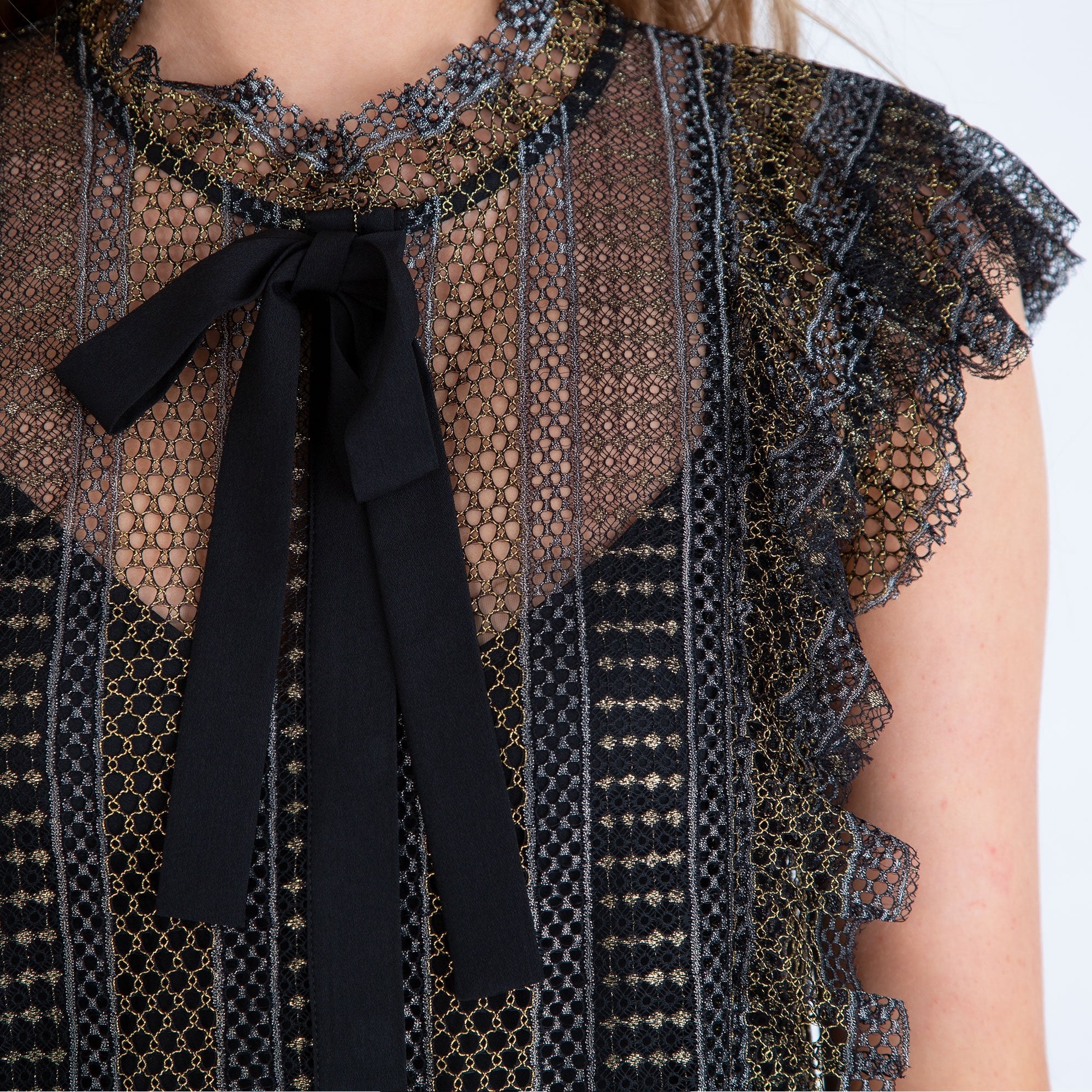 Twinset Pretty Sleeveless Mesh Top Black/Metallic