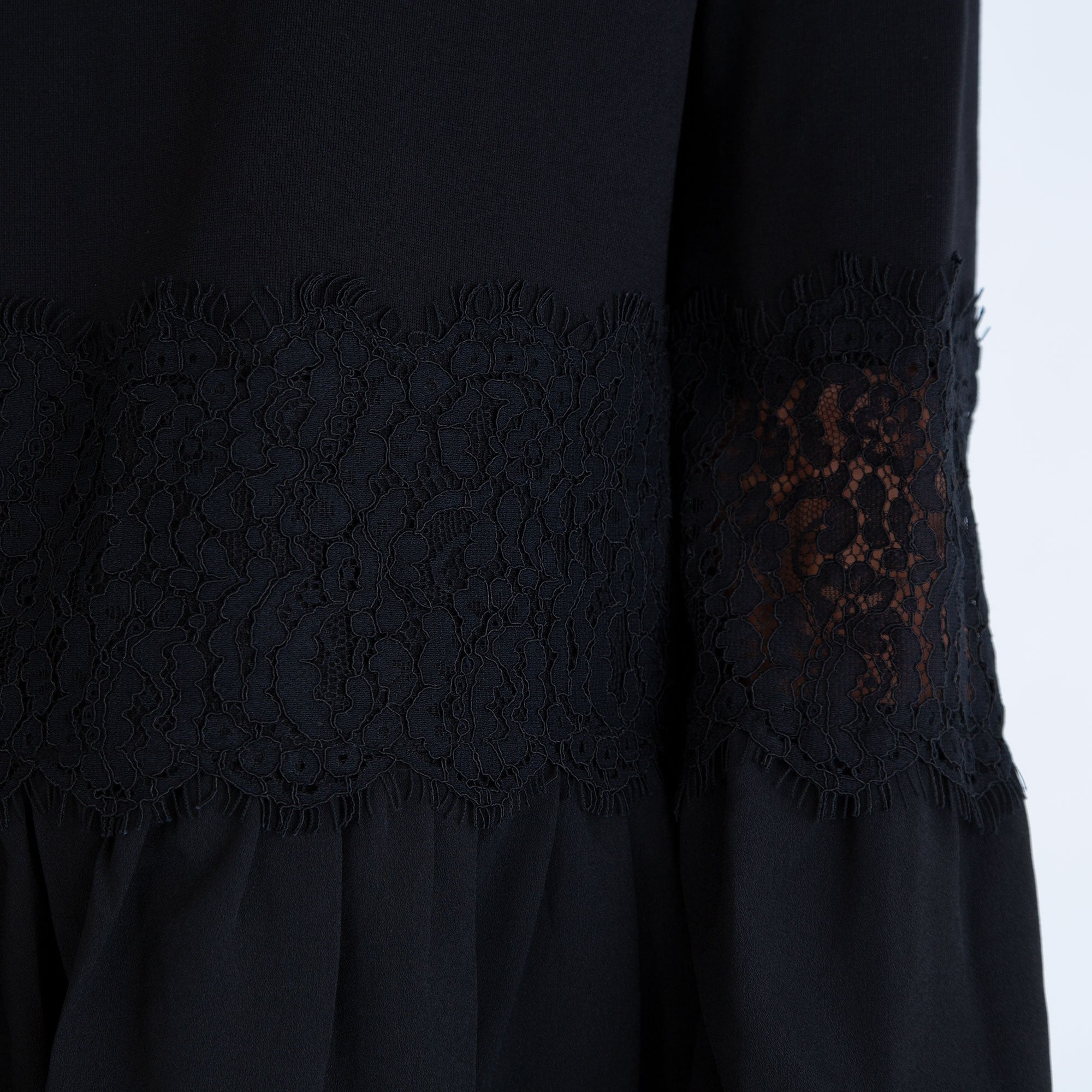 Twinset Black Long Sleeve Top With Gathered Peplum And Lace