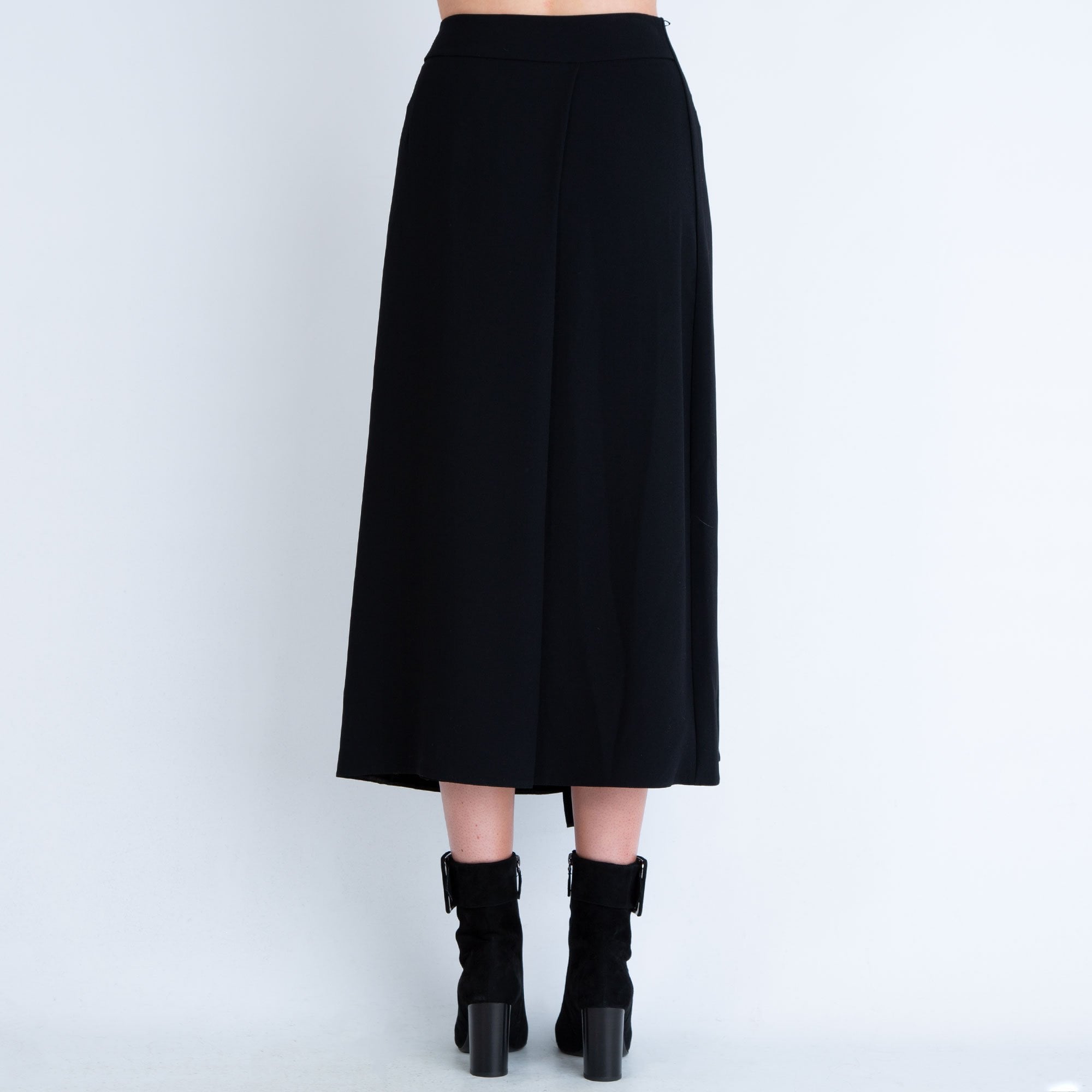 Crea Concept Black Waterfall Front Crepe Long Skirt