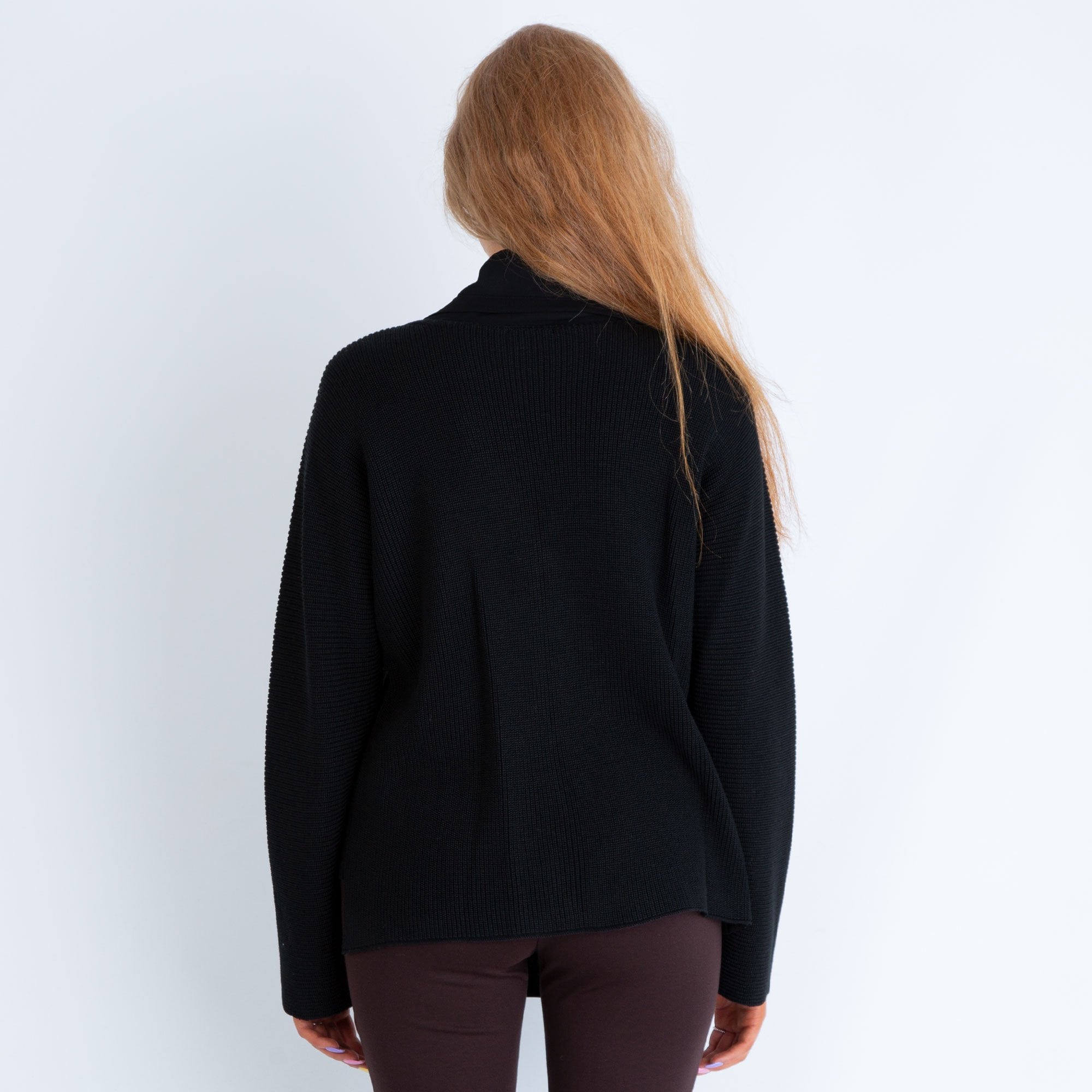 Crea Concept Black Waterfall Front Knitted Cardigan