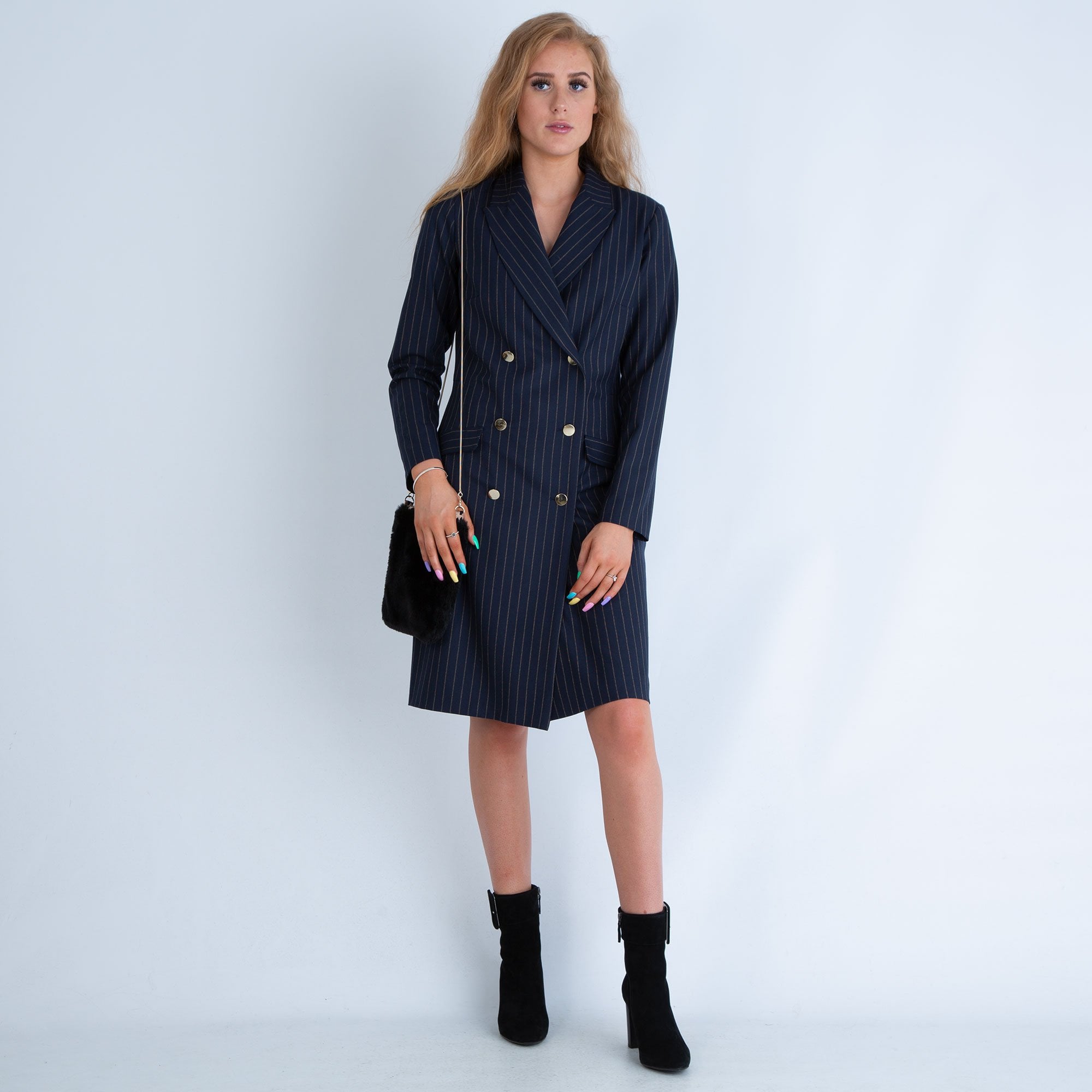 Marie Mero Pinstripe Blazer Dress Navy Marie Mero Pinstripe Blazer Dress Navy