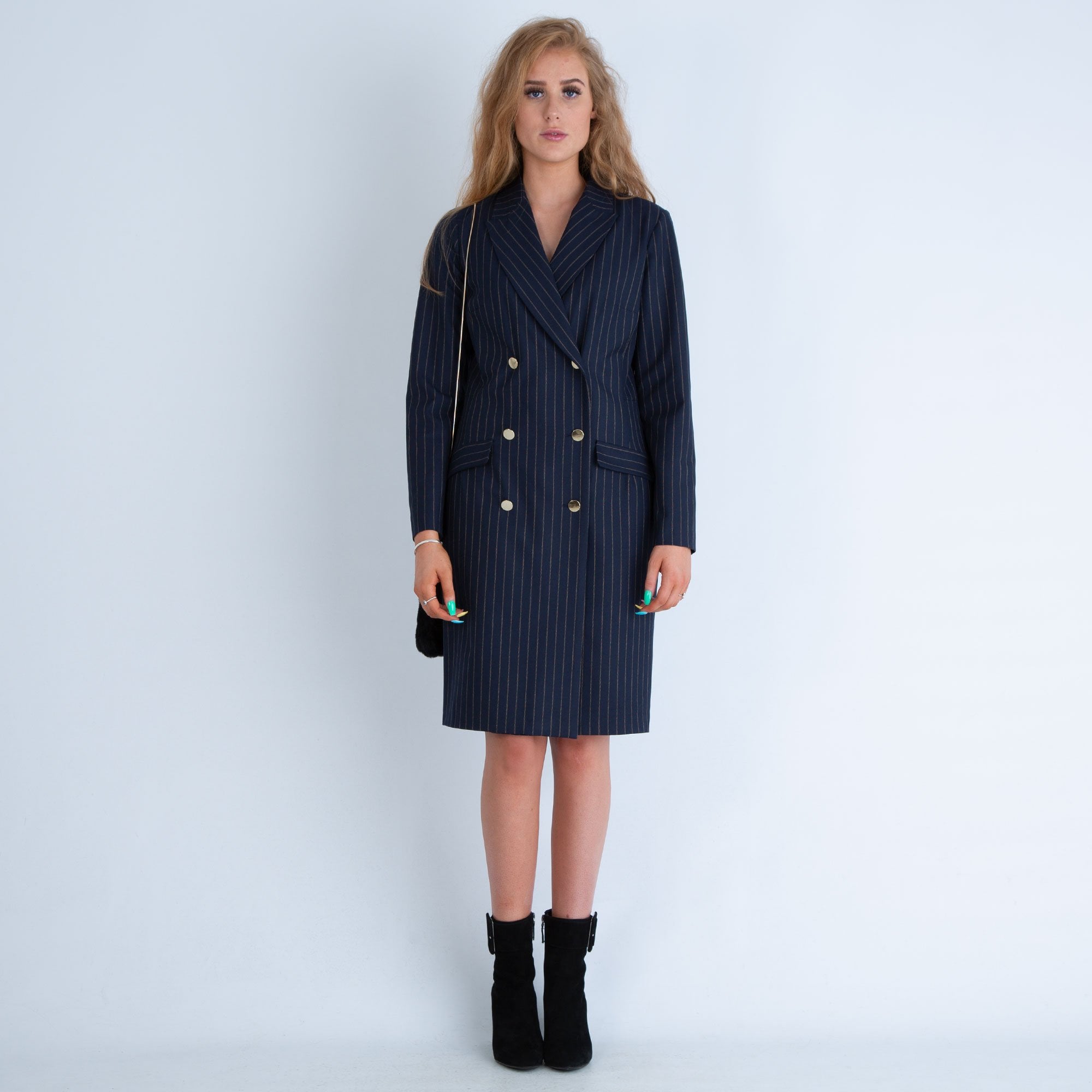 Marie Mero Pinstripe Blazer Dress Navy