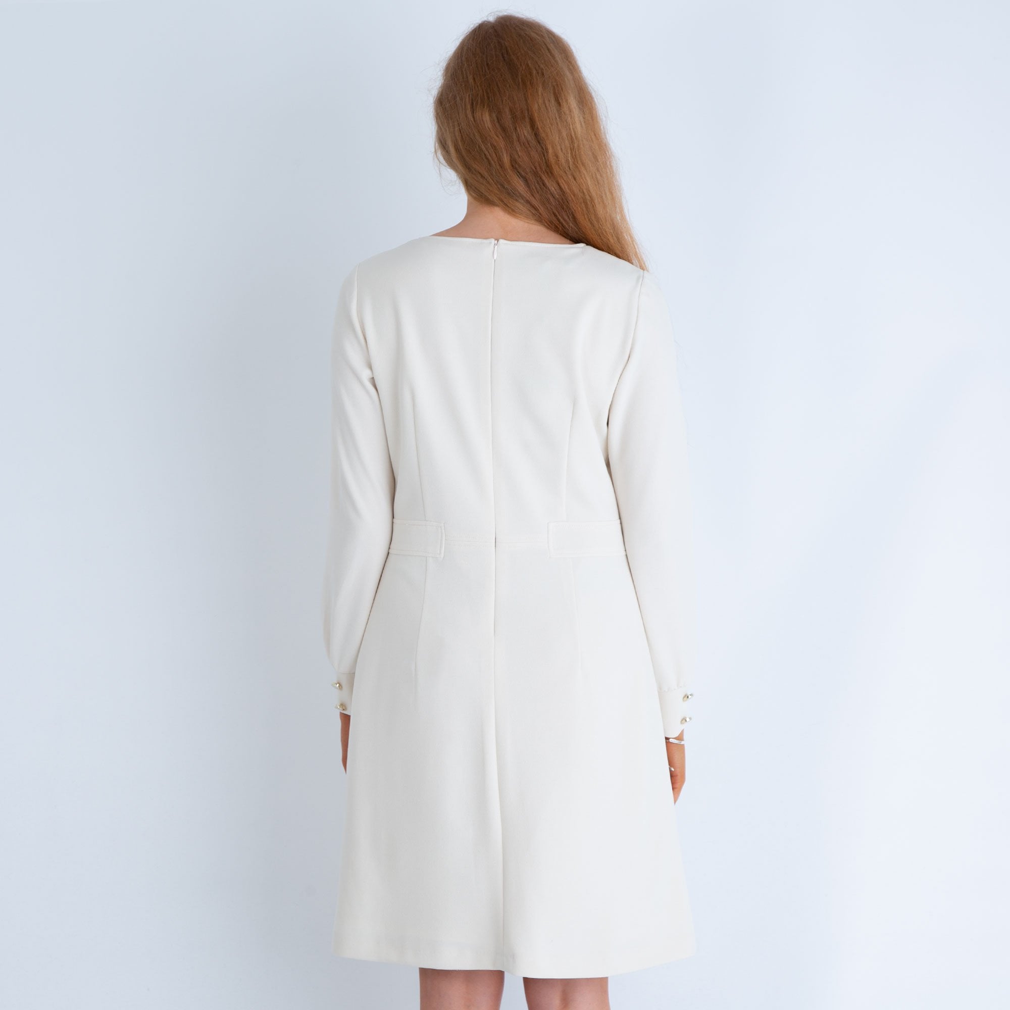 Marie Mero Long Sleeve Dress With Bit Pocket Detail Cream