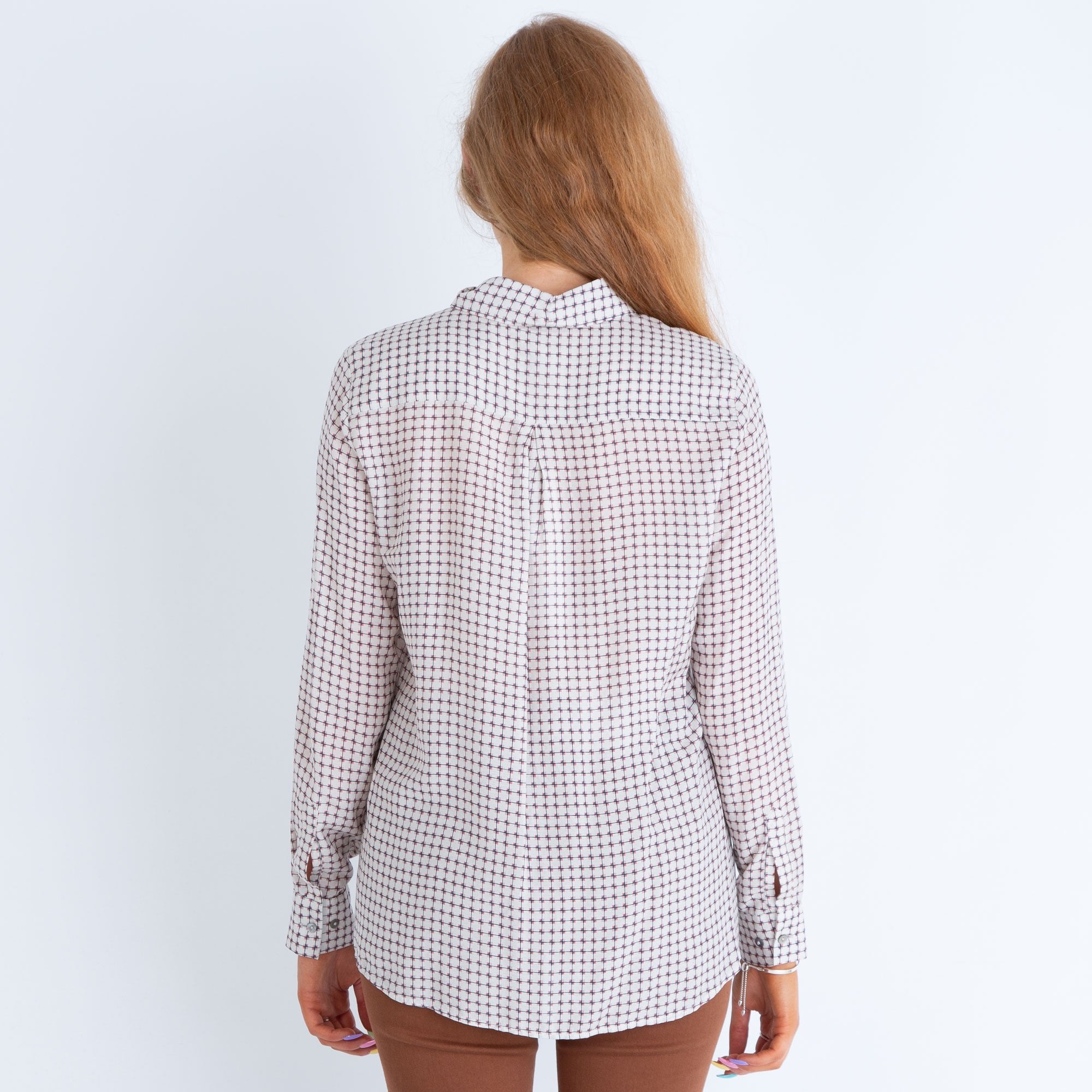 Milano Italy Square Print Shirt With Velvet Placket Natural