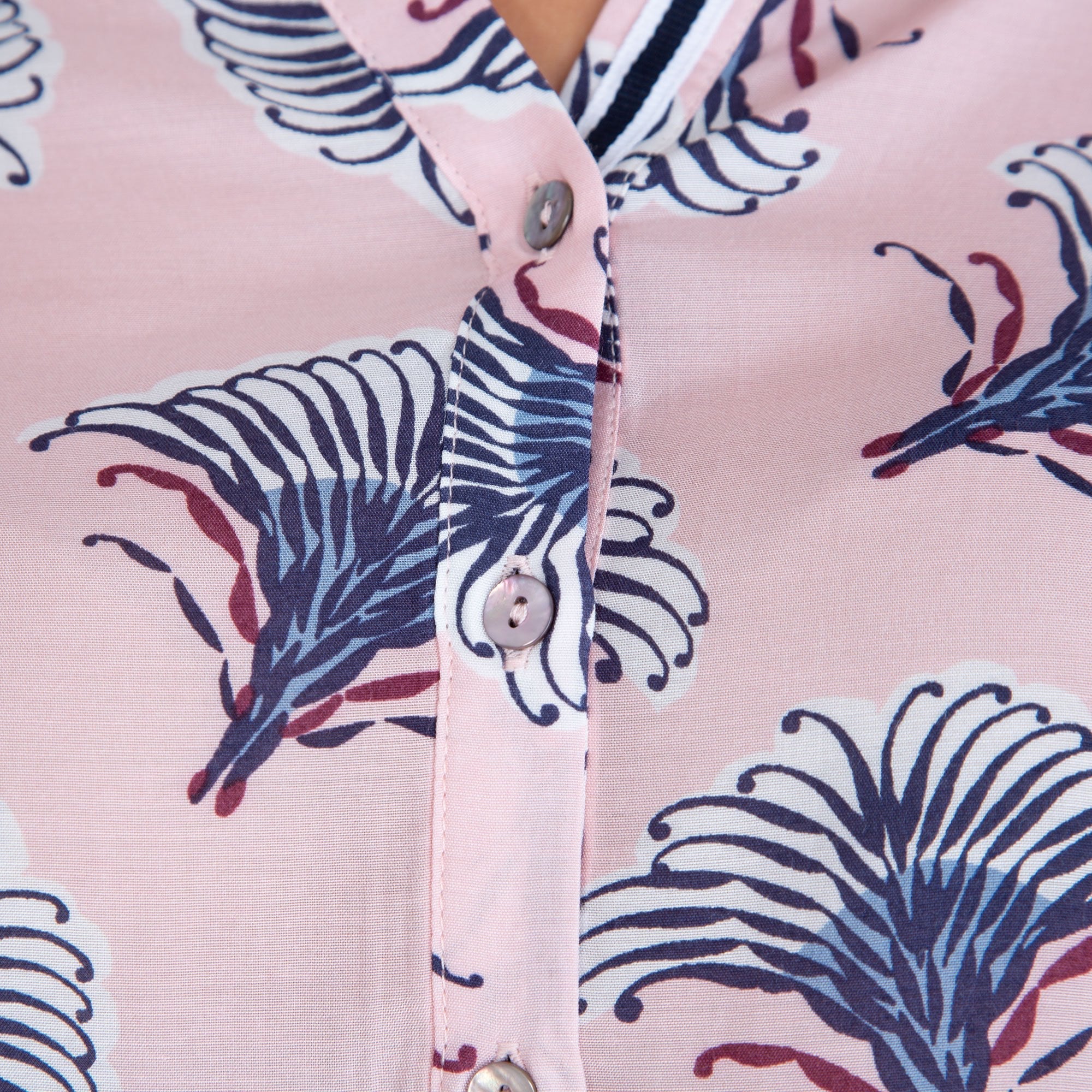 Milano Italy Collarless Stripe Placket Shirt Pink