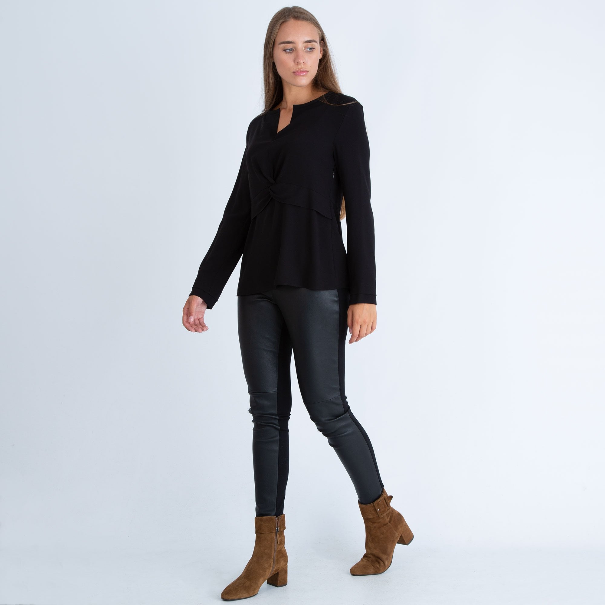 Marc Cain Split Front Knot Crepe Top Black