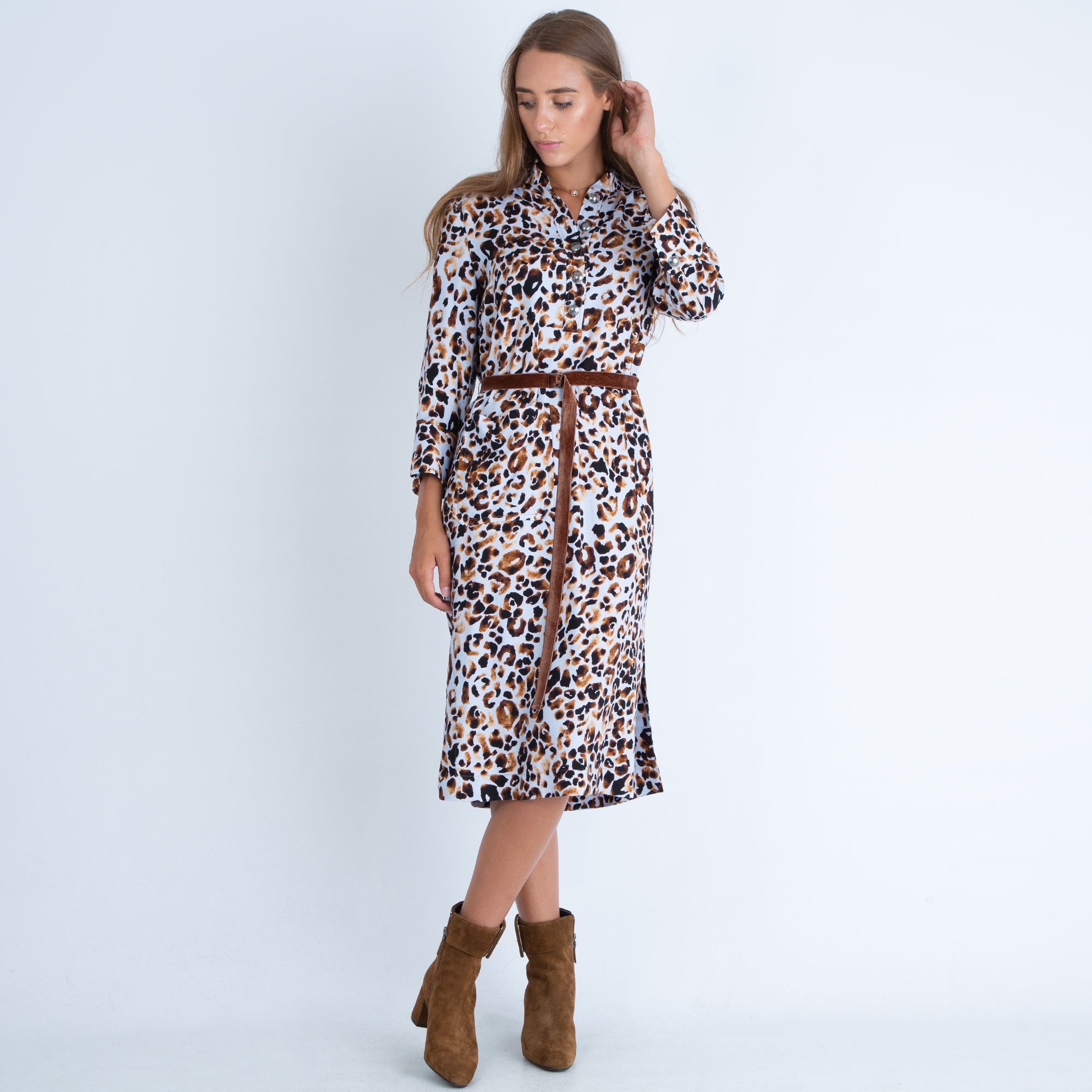 Riani Leopard Print Dress Blue/Brown