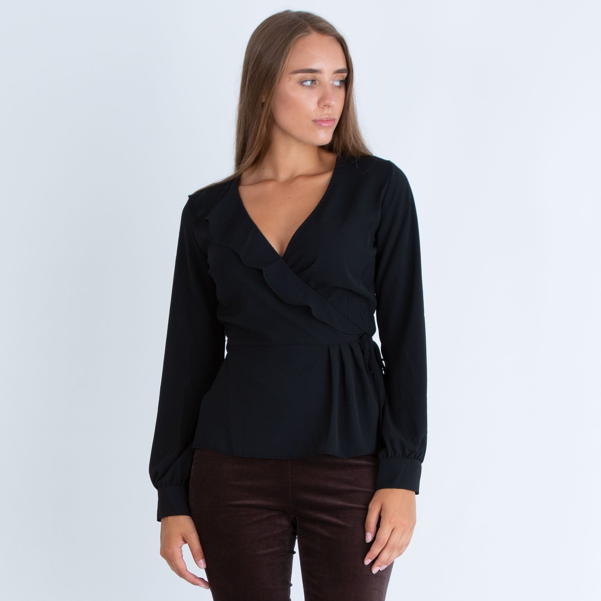 Ilse Jacobsen Waffle30 Wrap Frill Edge Blouse Black