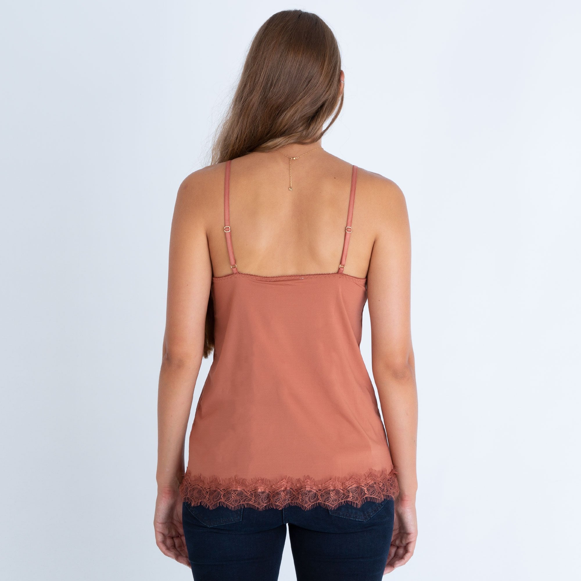 Rosemunde A Line Adjustable Strap Lace Trim Vest Copper