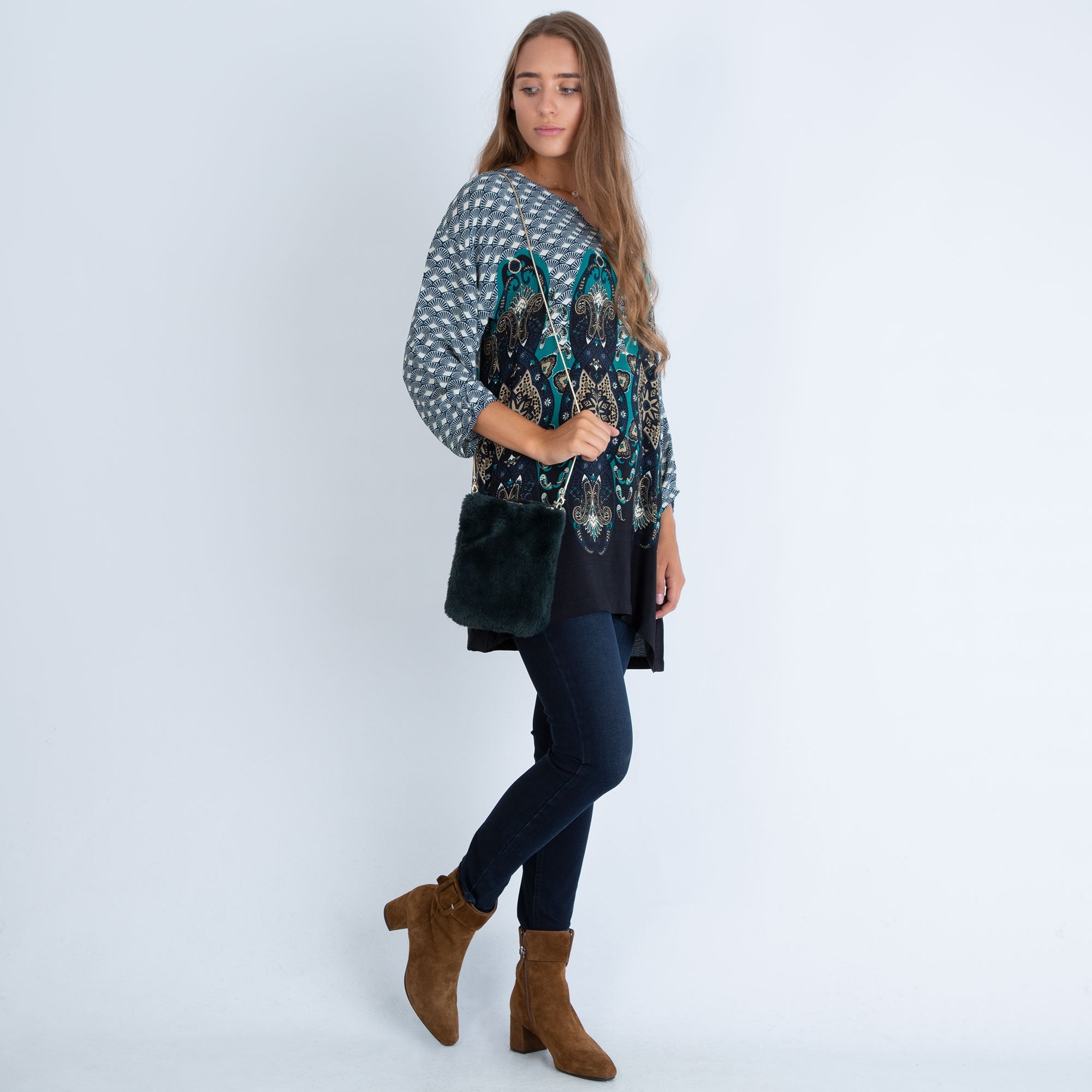 Masai Grethe Multi Fan Print Tunic With Cutout Neck Blue Multi