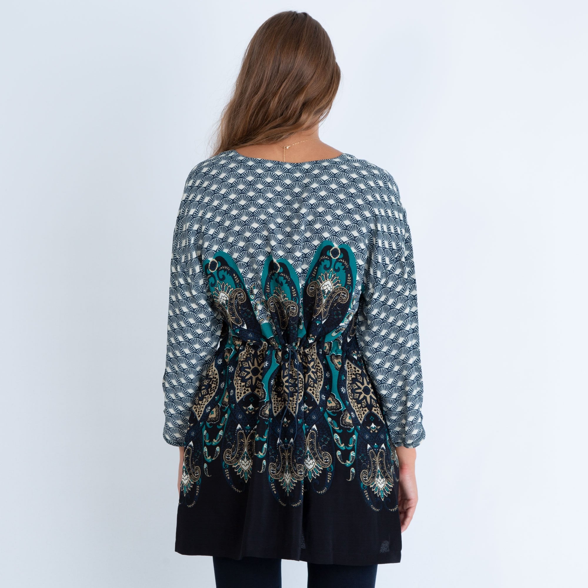 Masai Grethe Multi Fan Print Tunic With Cutout Neck Blue Multi