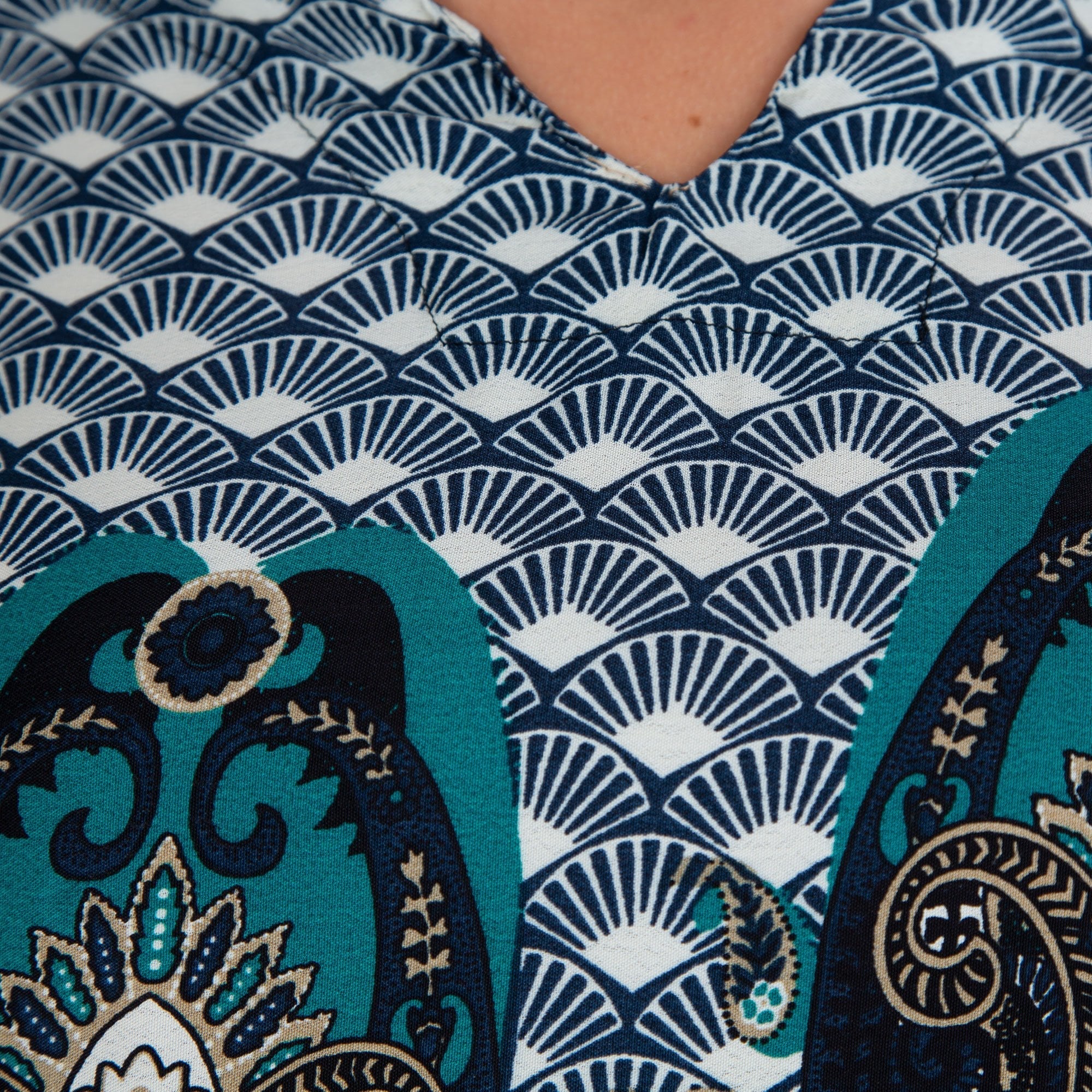 Masai Grethe Multi Fan Print Tunic With Cutout Neck Blue Multi