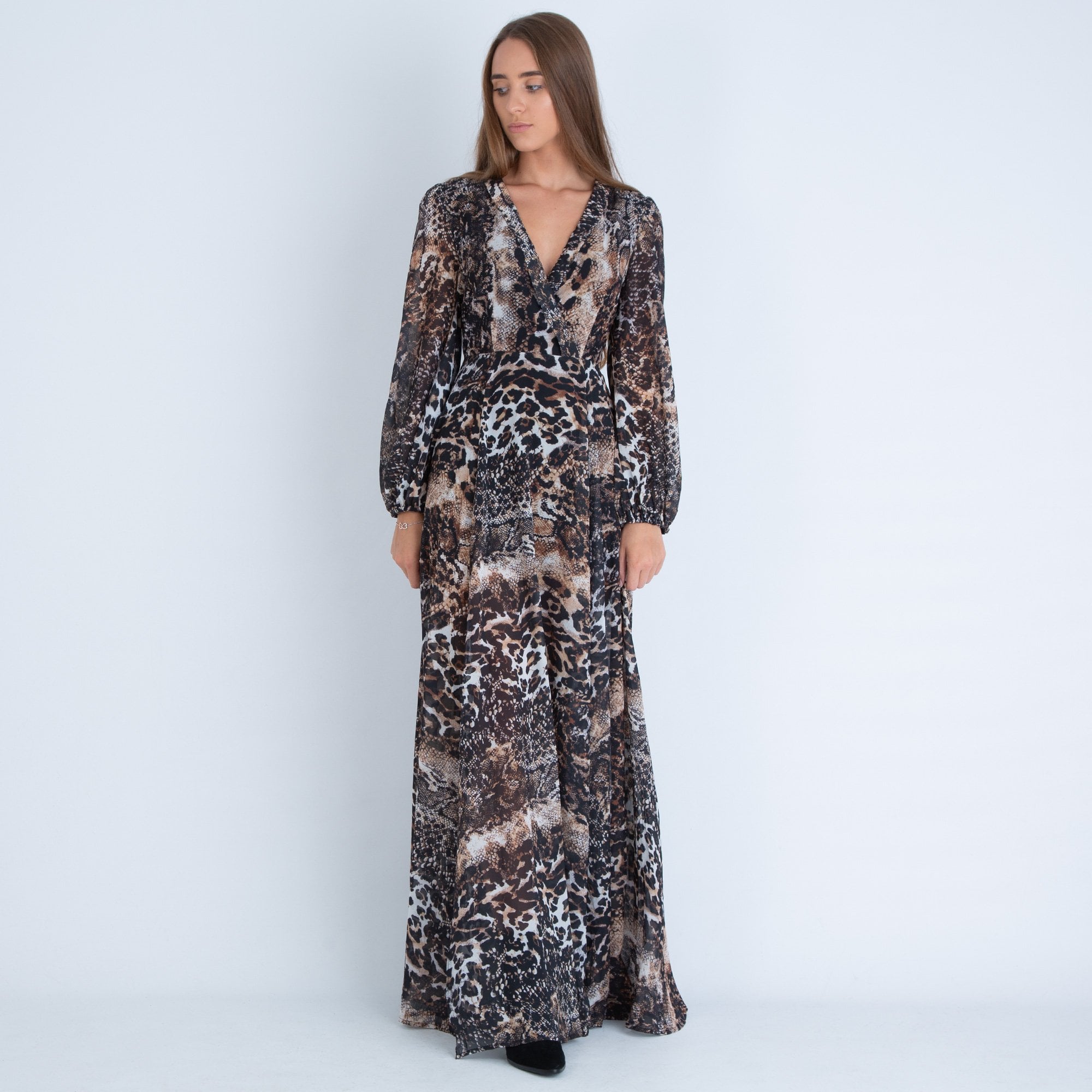 Forever Unique Boa Animal Print Maxi Wrap Dress Brown/Multi