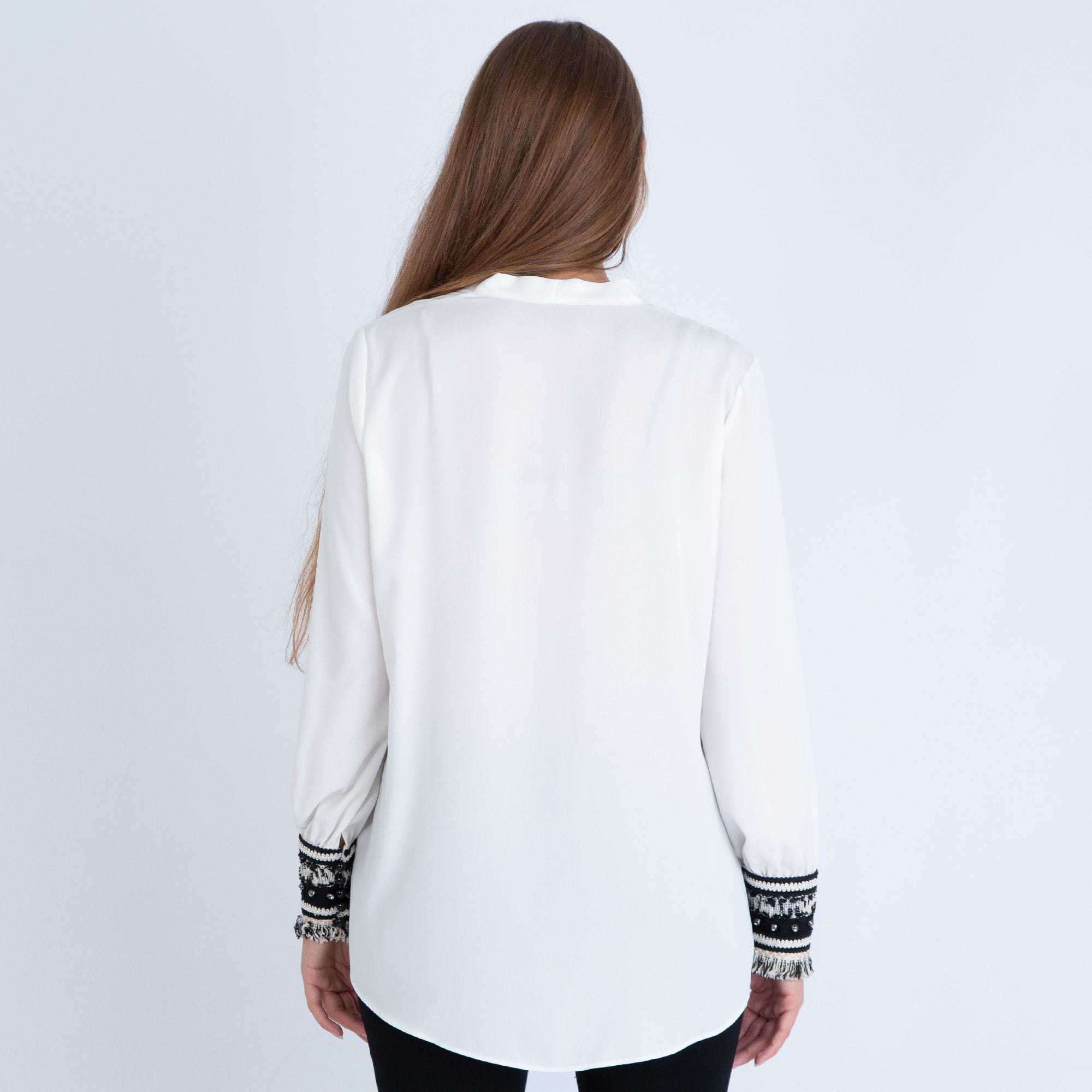 Forever Unique Carrie Blouse With Pleat Front And Braided Cuff Ivory