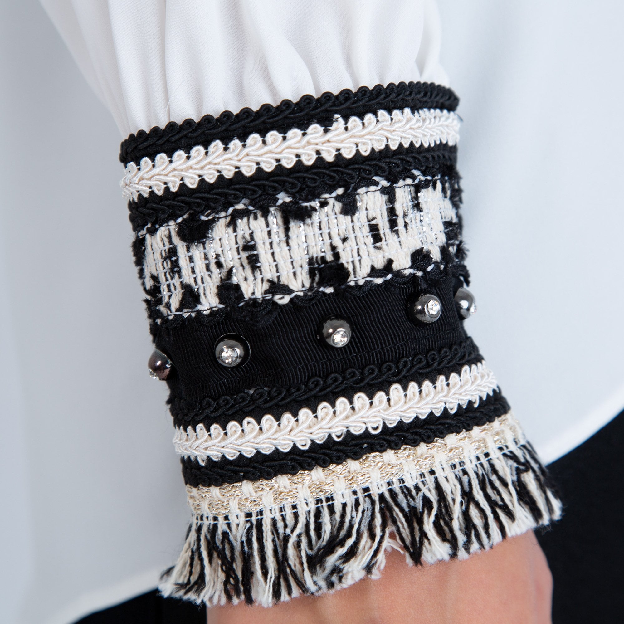 Forever Unique Carrie Blouse With Pleat Front And Braided Cuff Ivory