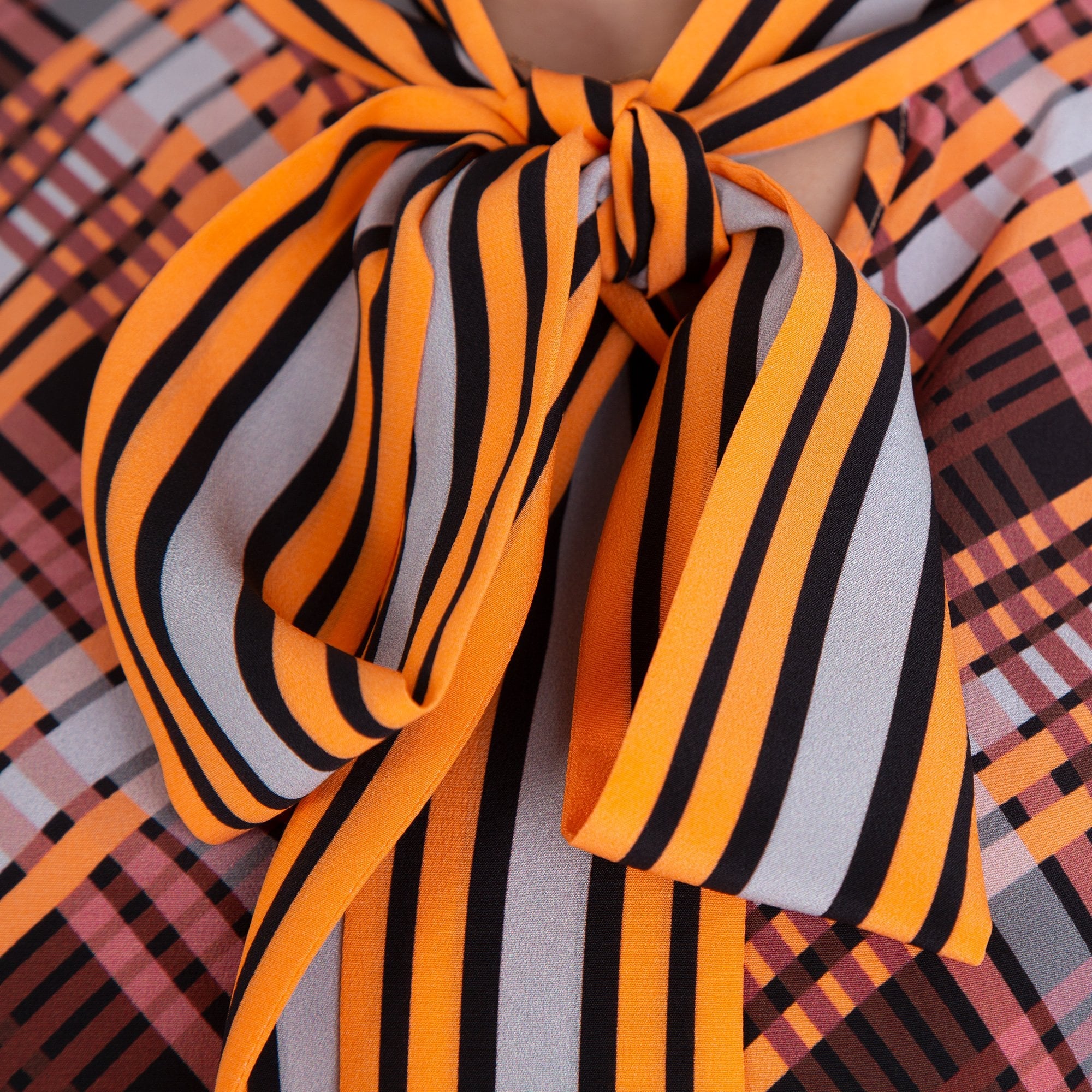 Marc Cain Check Pussybow Blouse Orange/Black