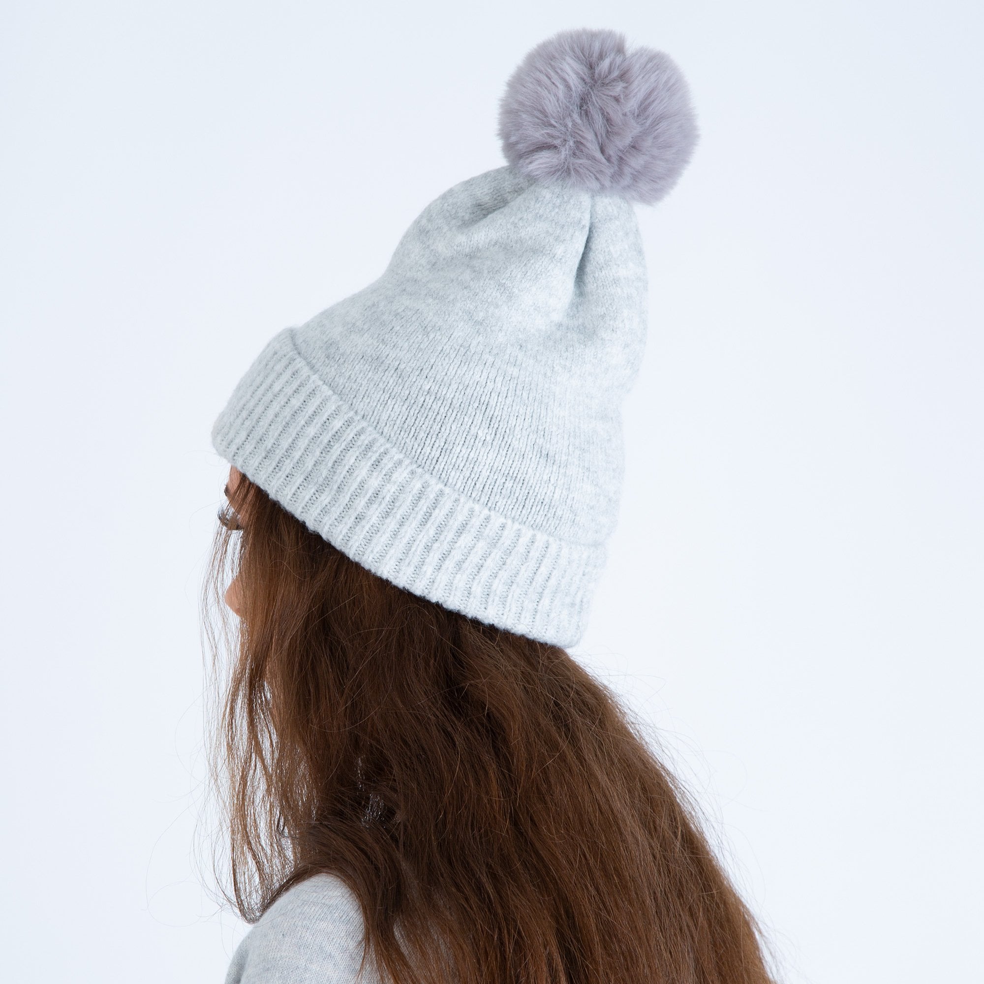 Miss Shorthair Wooly Pom Pom Hat Light Grey