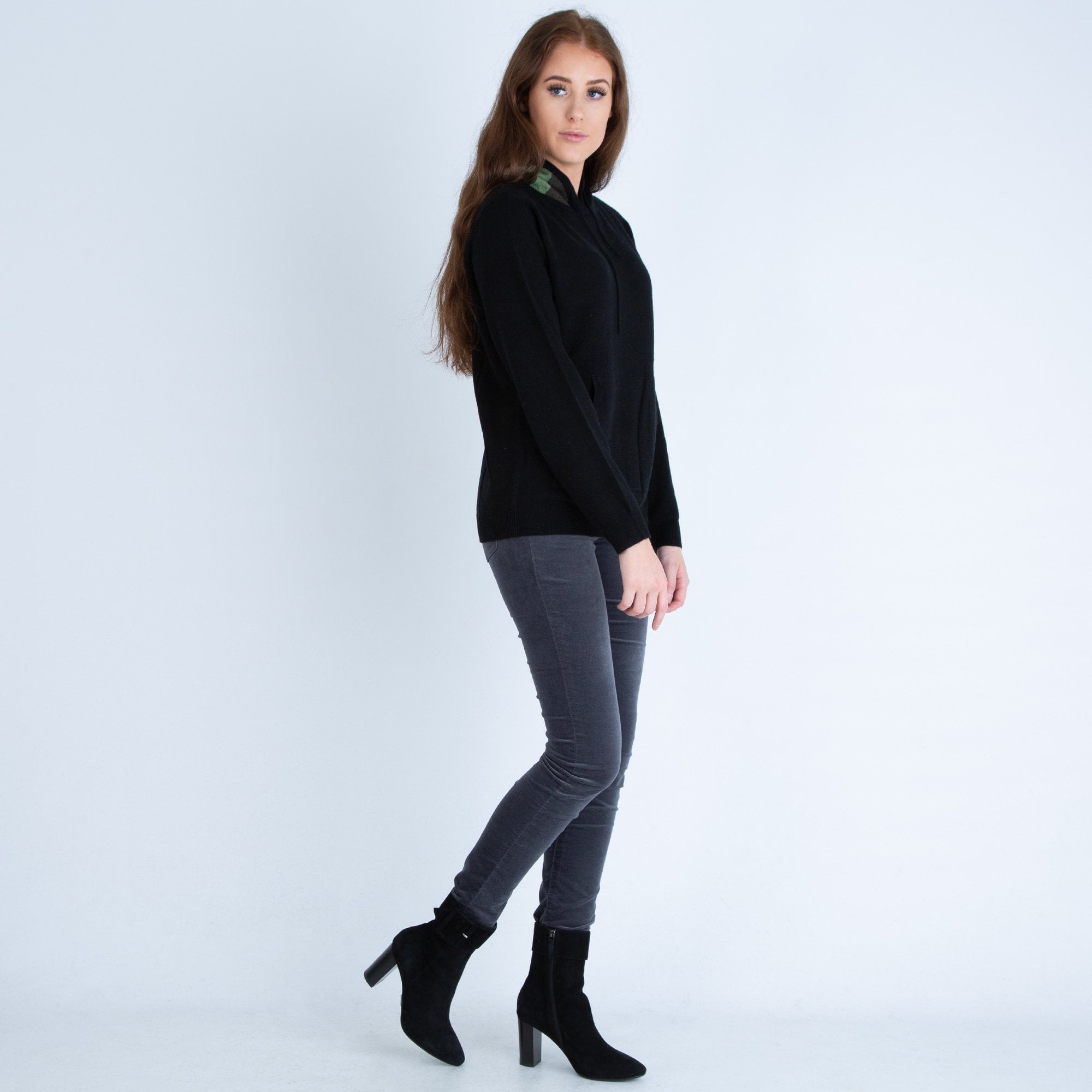 Blend Cashmere Jumper With Camouflage Hood Black