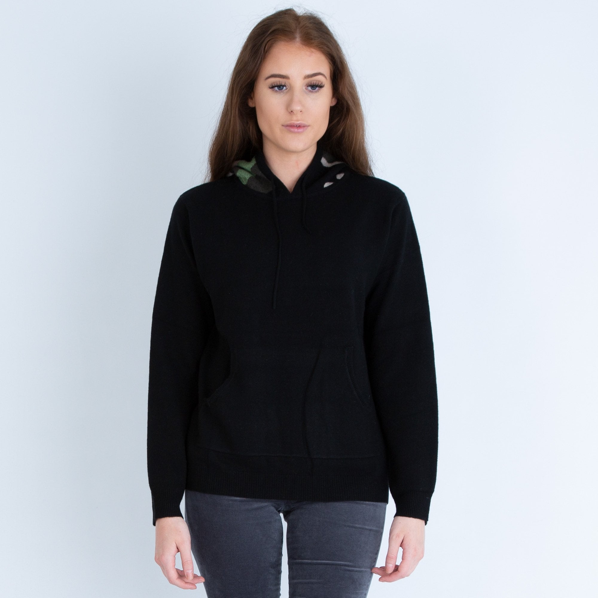 Blend Cashmere Jumper With Camouflage Hood Black