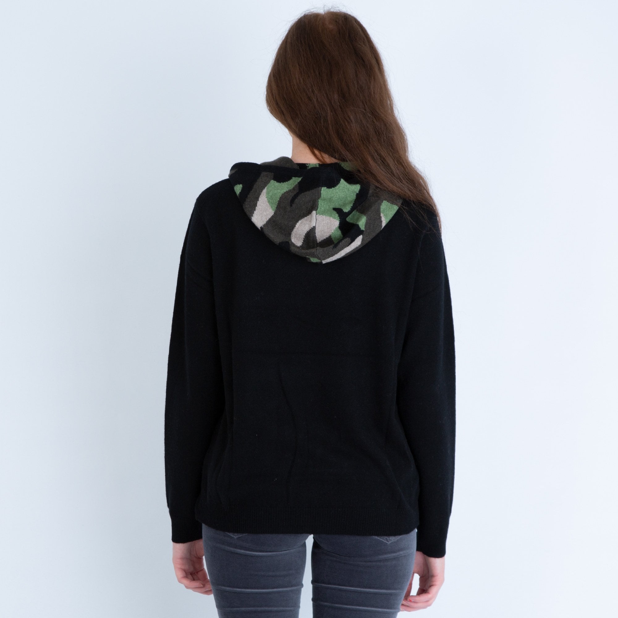 Blend Cashmere Jumper With Camouflage Hood Black