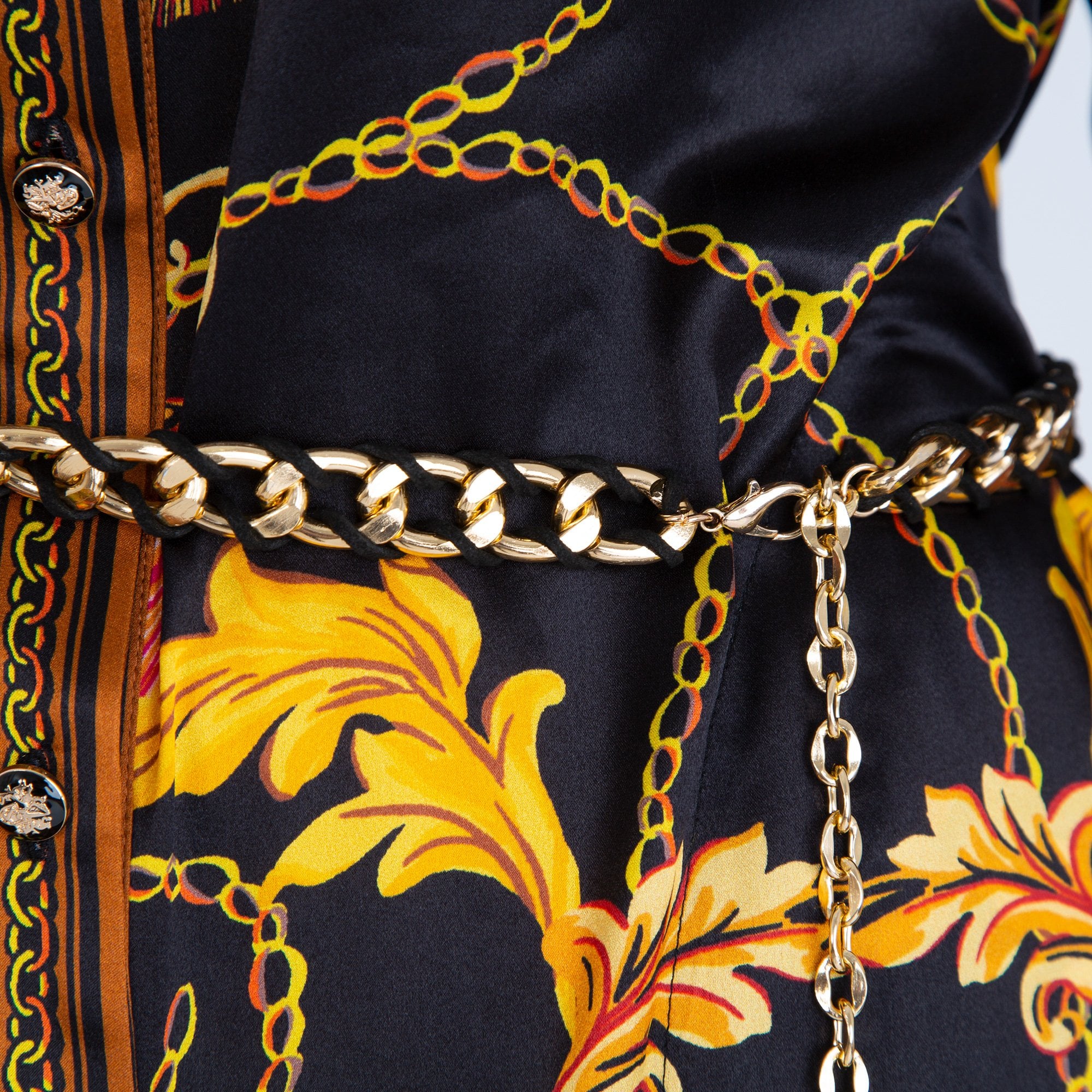 Hale Bob Chain And Feather Print Silk Shirt Dress Black/Gold