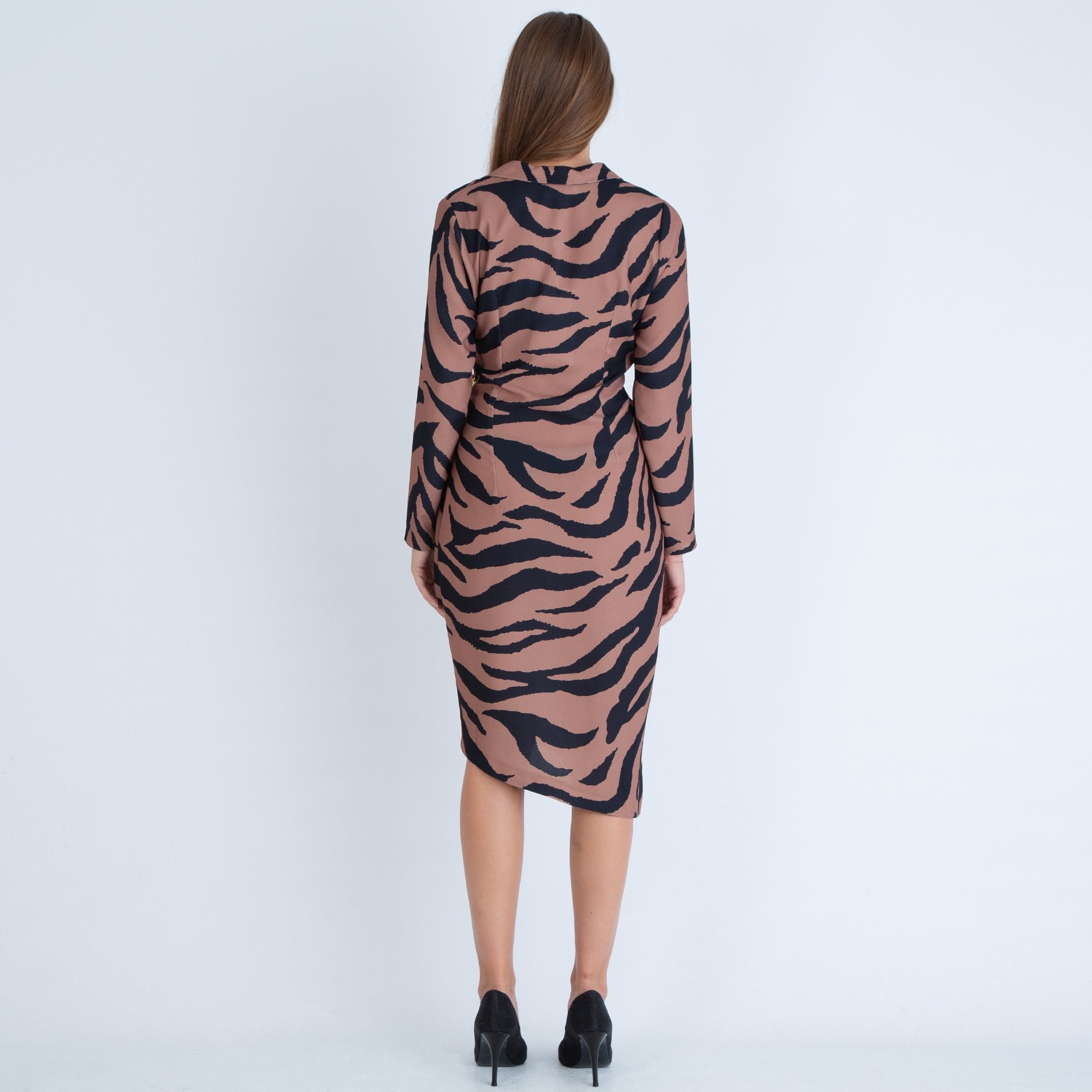 Forever Unique Zayda Zebra Print Midi Wrap Dress Camel/Black