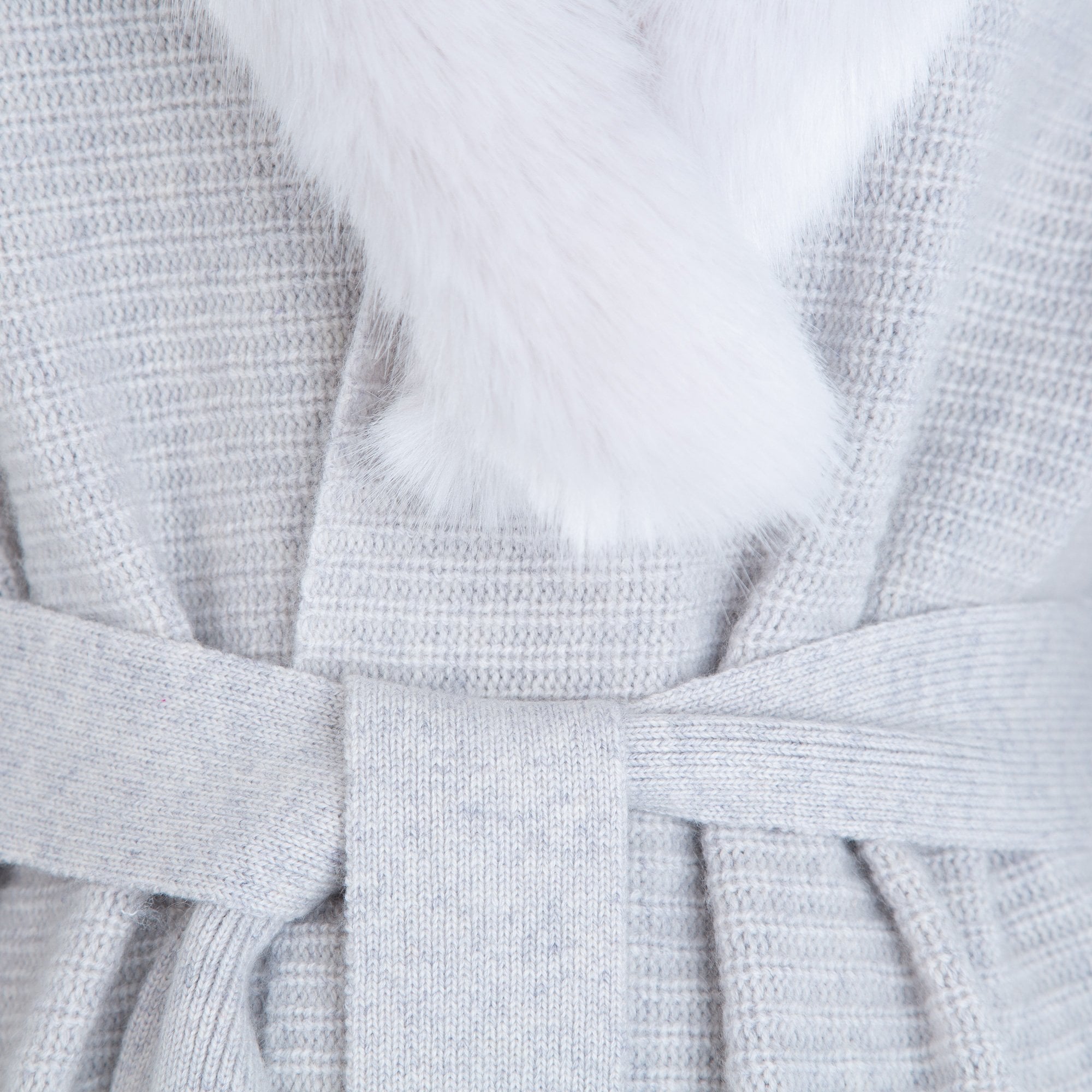 Marc Cain Ribbed Long Cardy With Fur Collar Grey