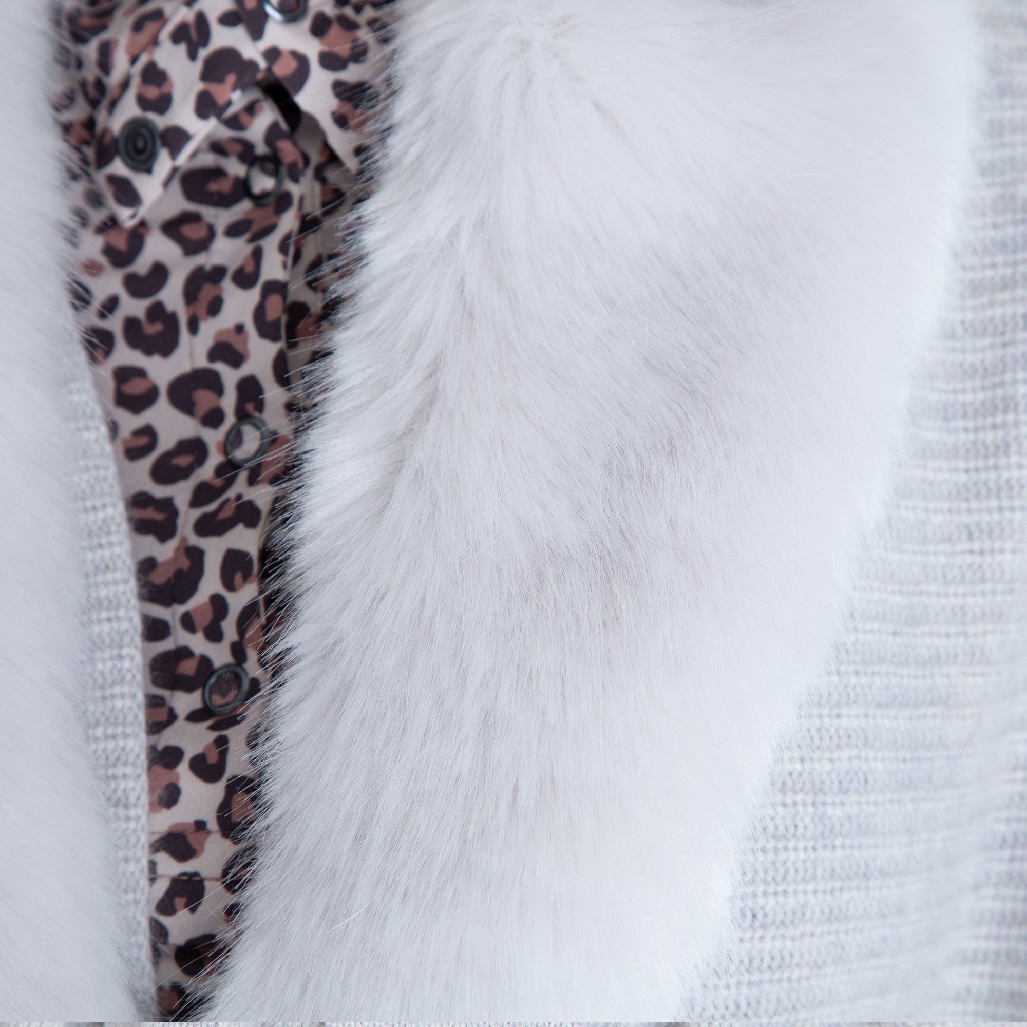 Marc Cain Ribbed Long Cardy With Fur Collar Grey