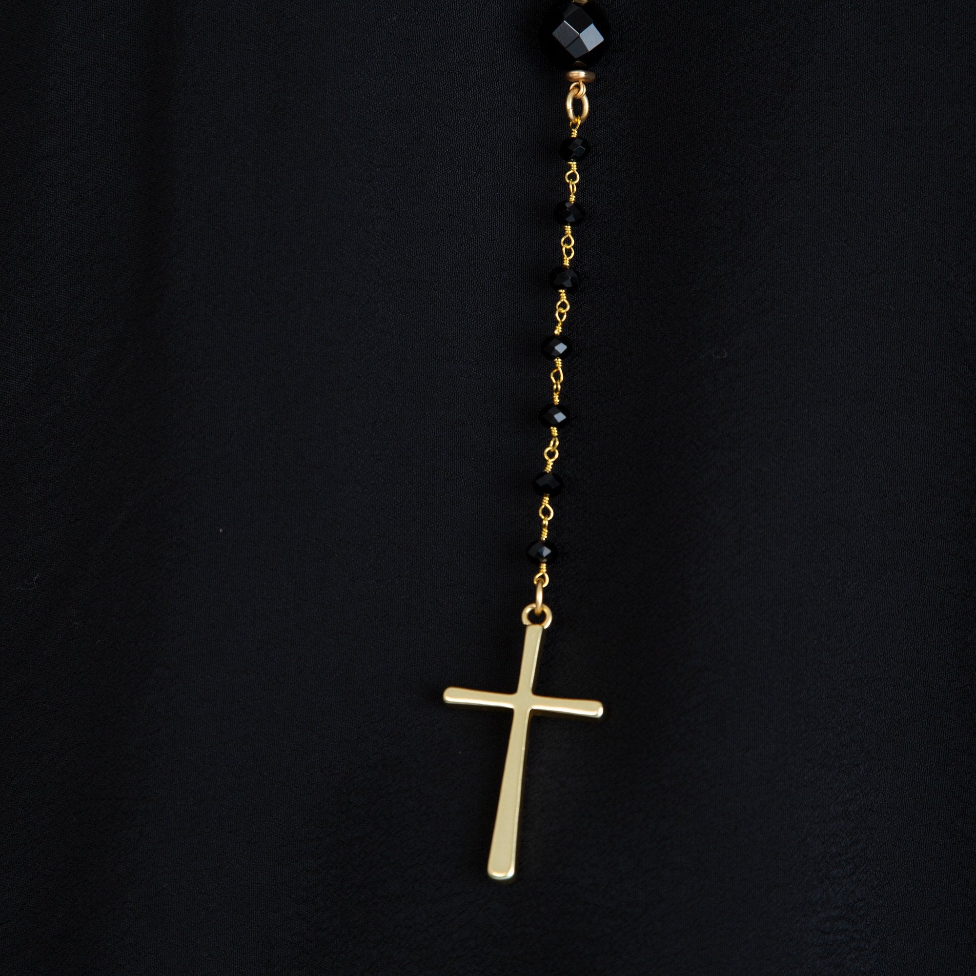 Pranella Eboni Parnu Beaded Cross Pendant Necklace Black & Gold