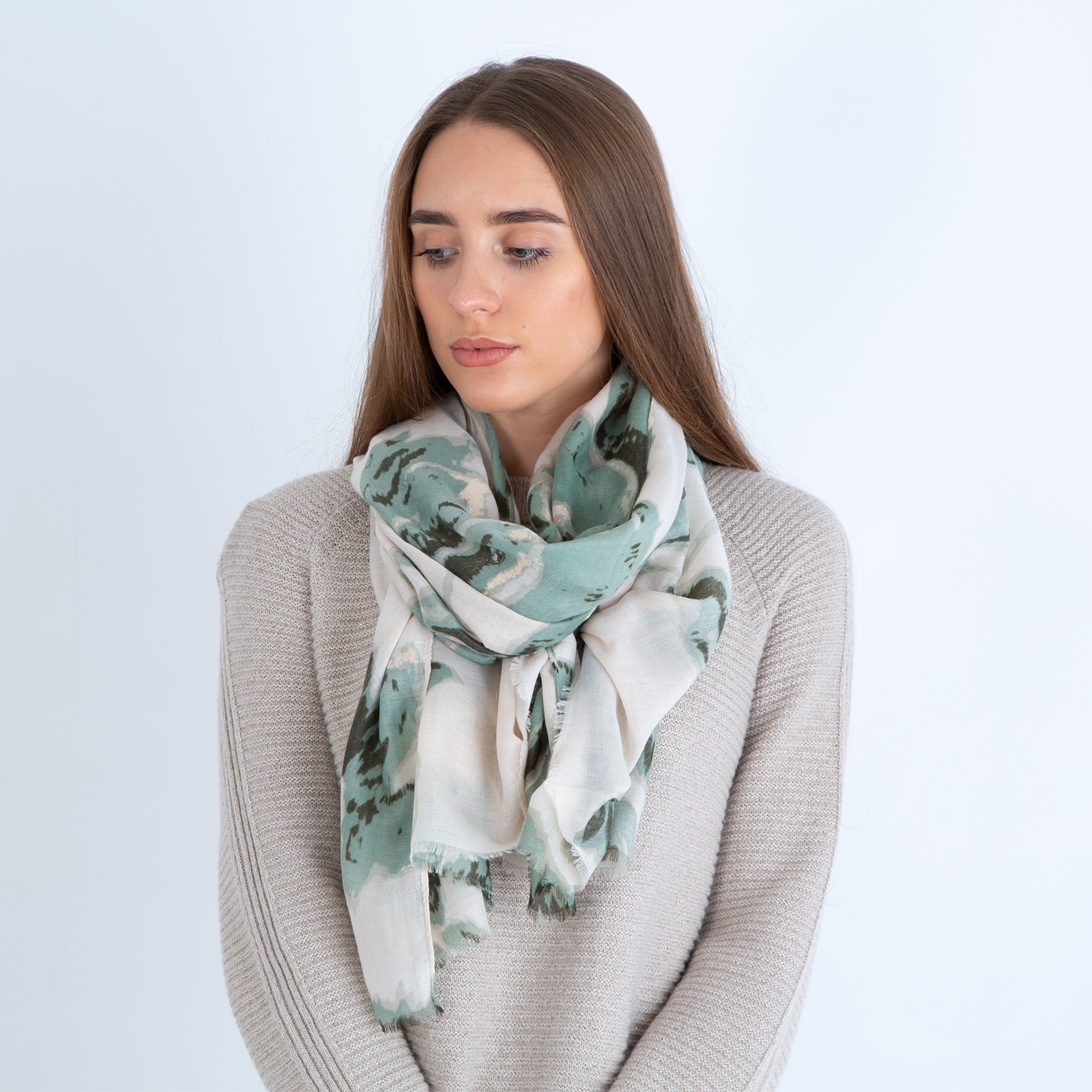 Sister PR Smudged Floral Scarf With Metallic Flecks Green/Cream