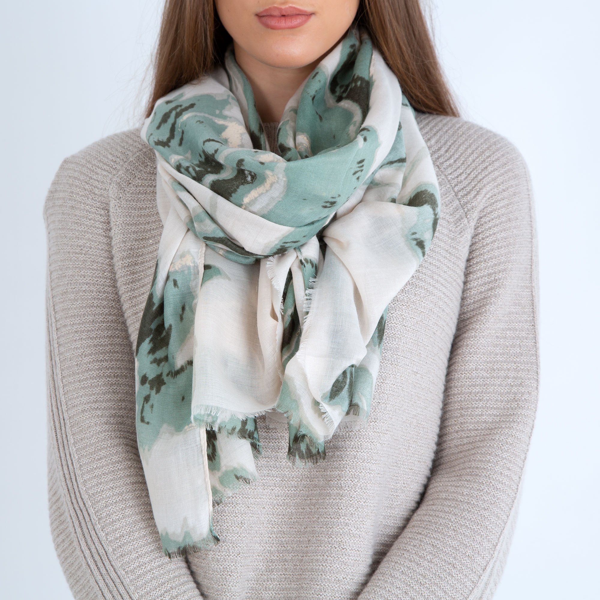 Sister PR Smudged Floral Scarf With Metallic Flecks Green/Cream