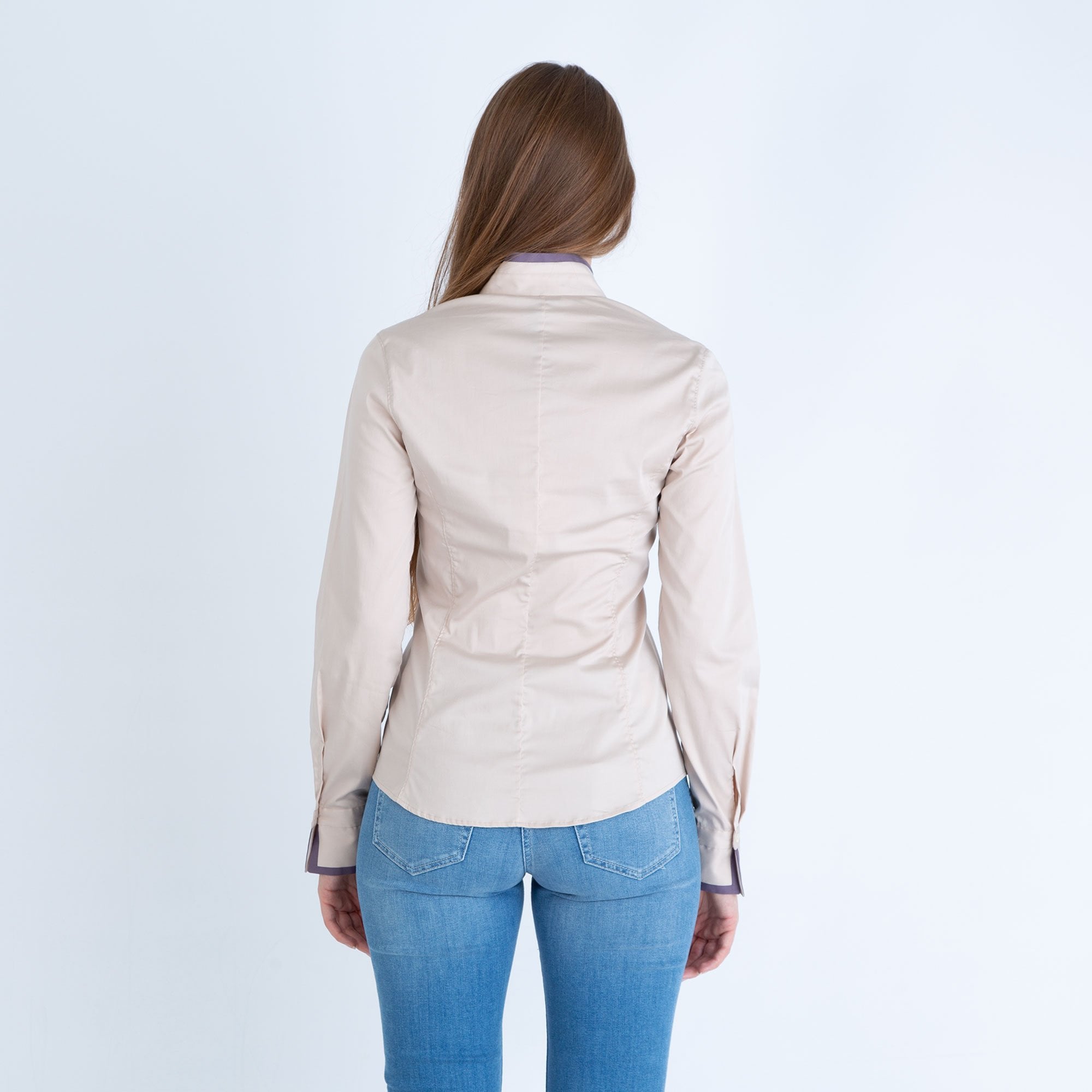 Caliban Camiceria Fitted Sateen Shirt Beige
