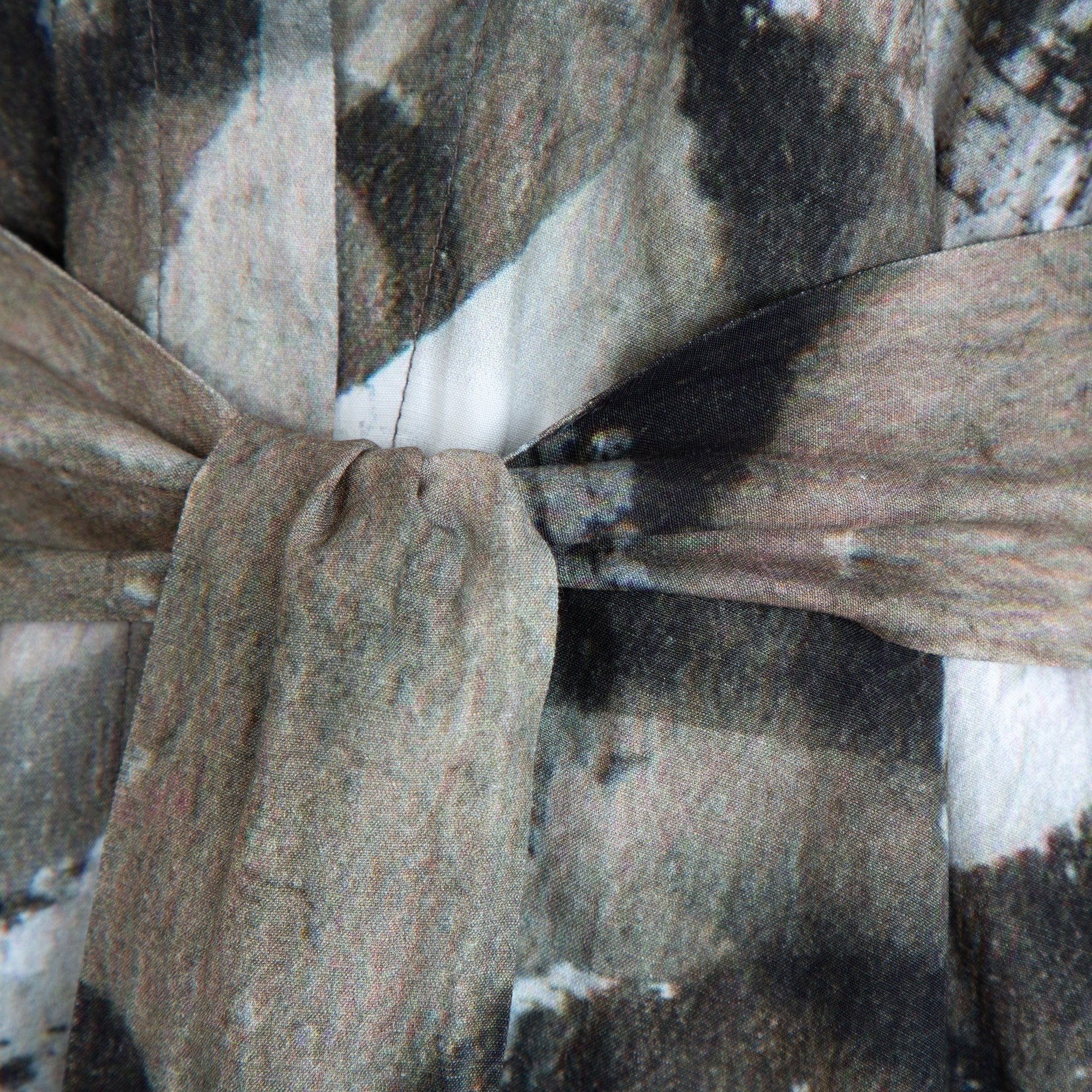 Crea Long Linen Print Kimono Khaki Multi