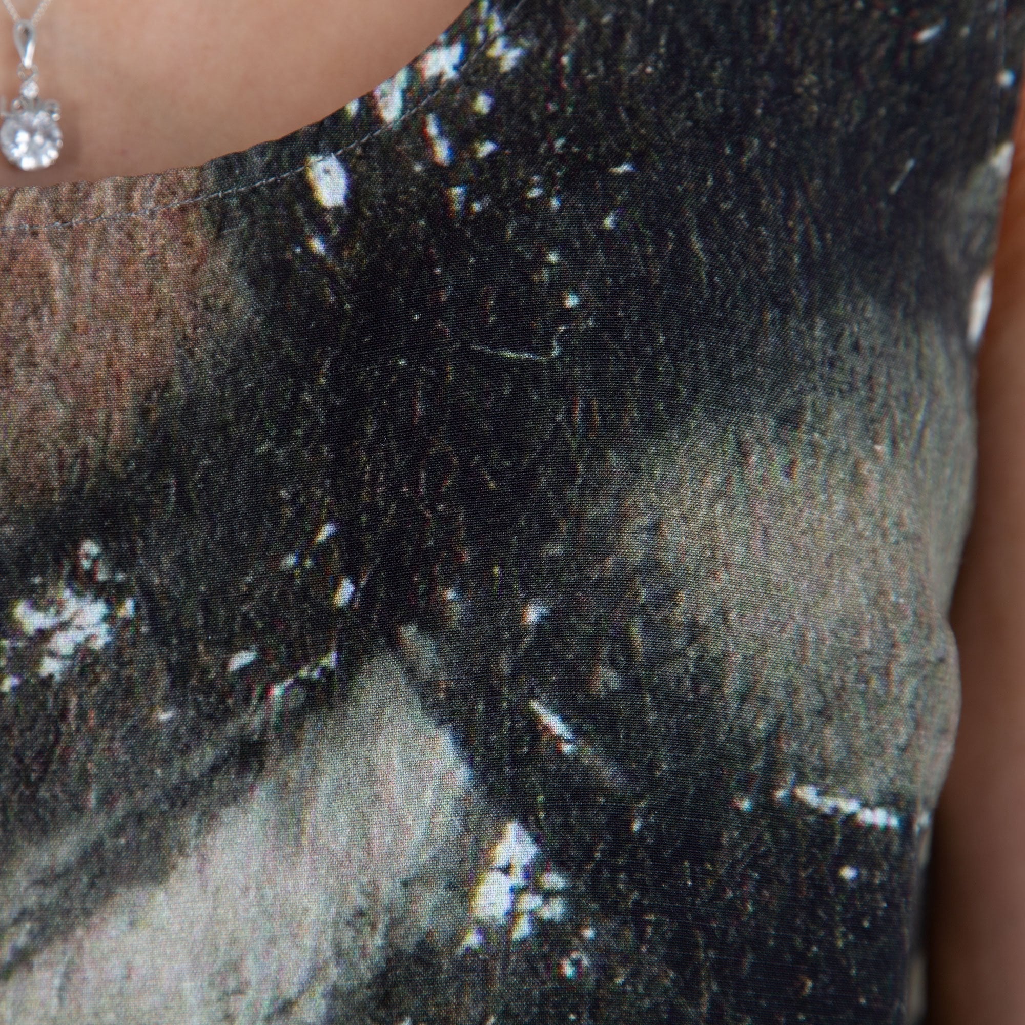 Crea A-Symmetrical Side Linen Print Tunic Khaki Multi