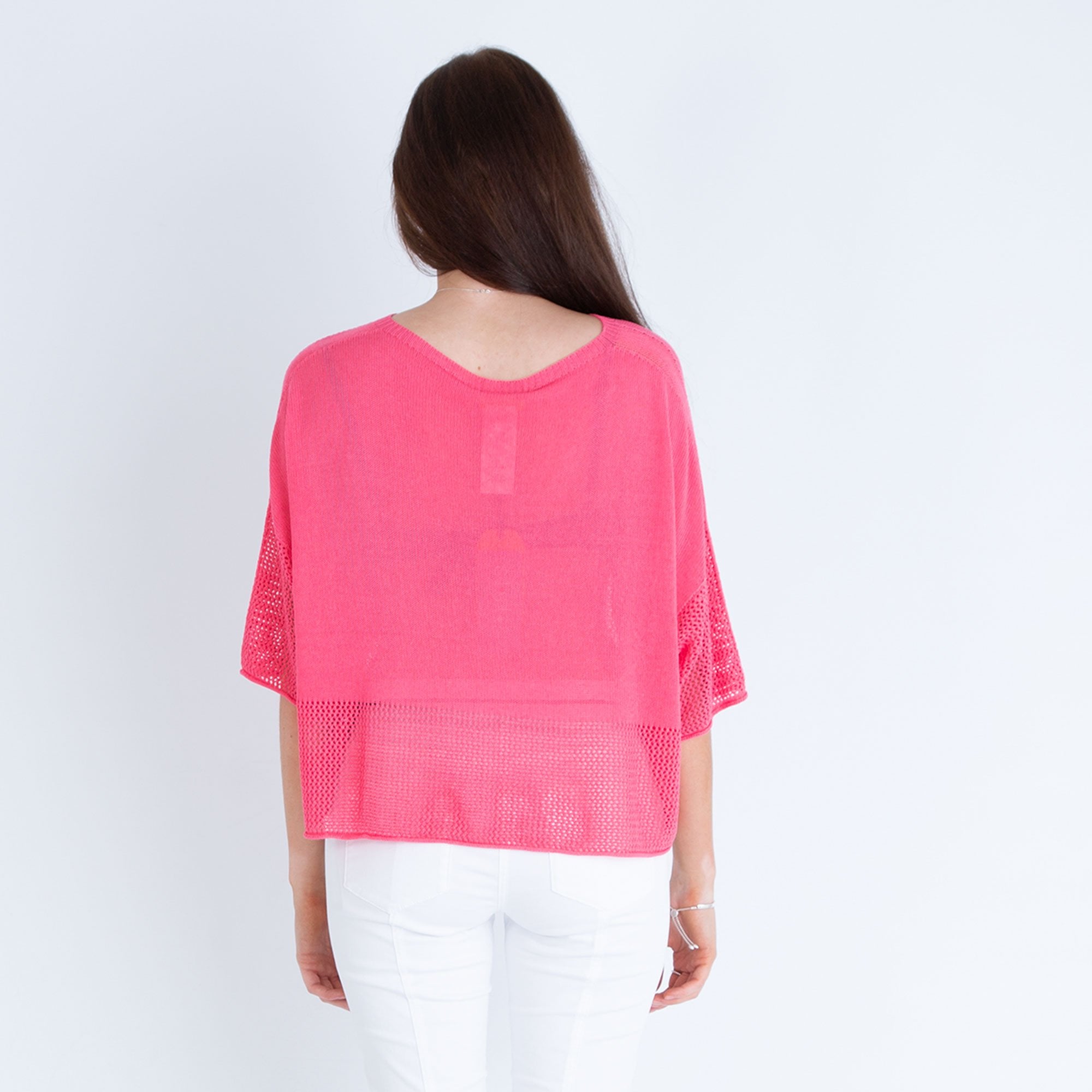 Yellow Label Fine Knit Boxy Sweater With Holey Hem Coral Pink