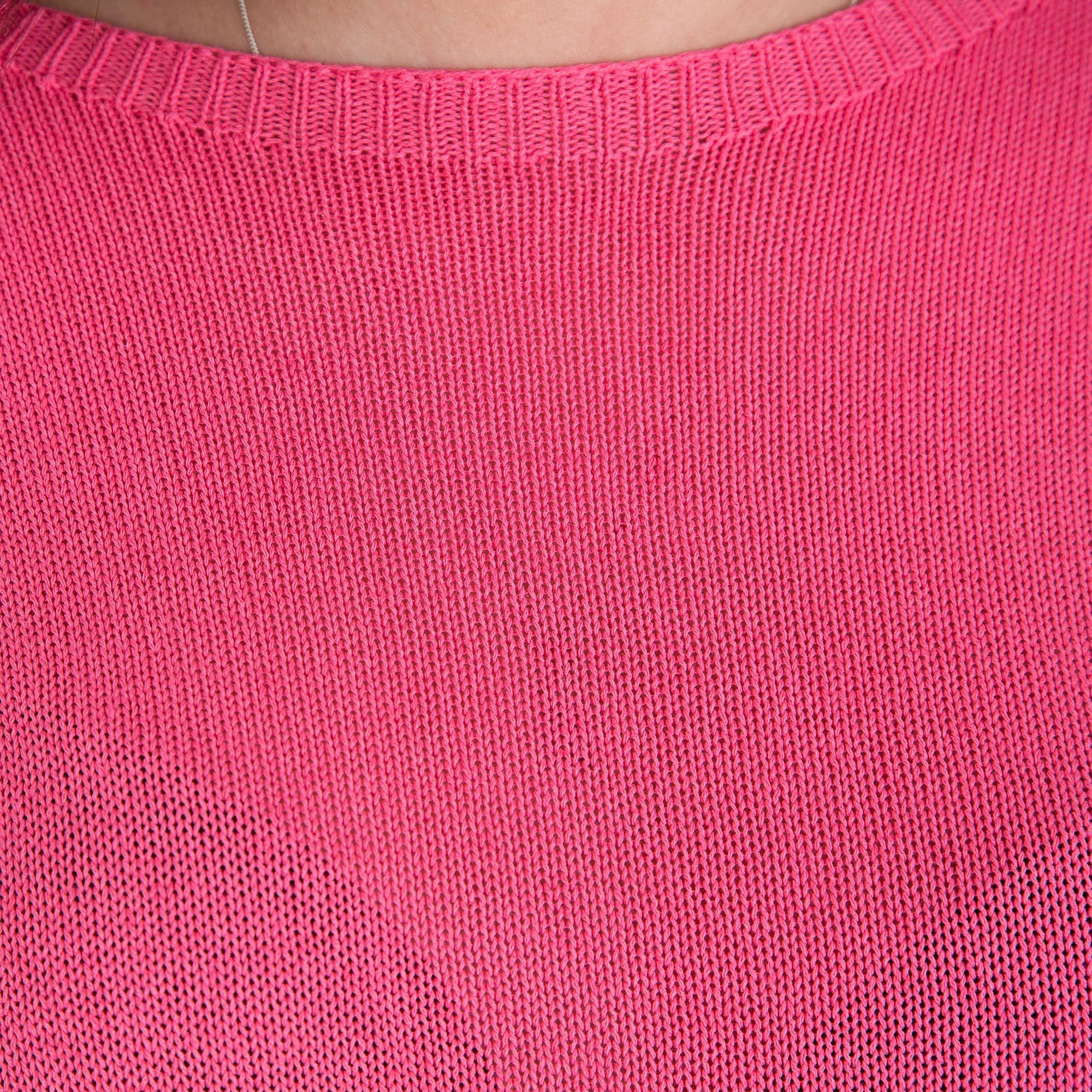 Yellow Label Fine Knit Boxy Sweater With Holey Hem Coral Pink