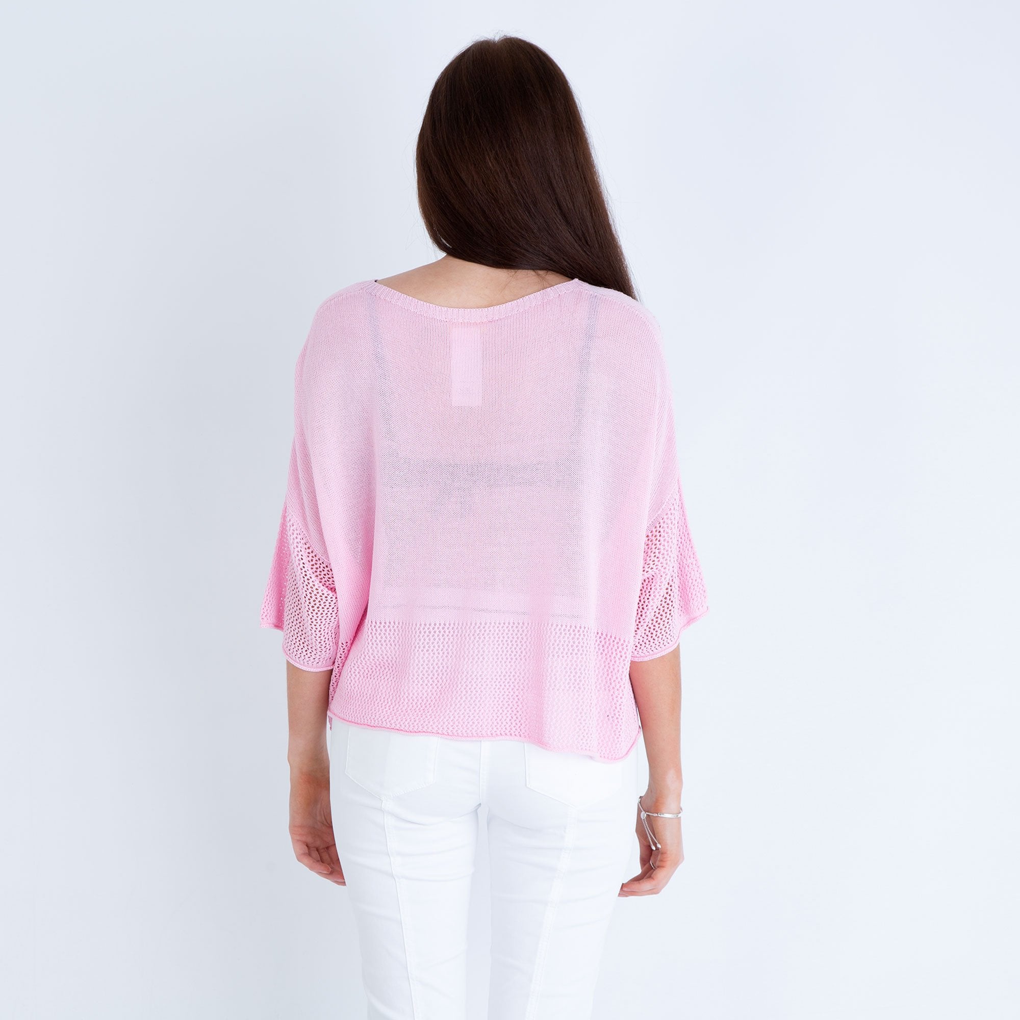 Yellow Label Fine Knit Boxy Sweater With Holey Hem Rose Pink