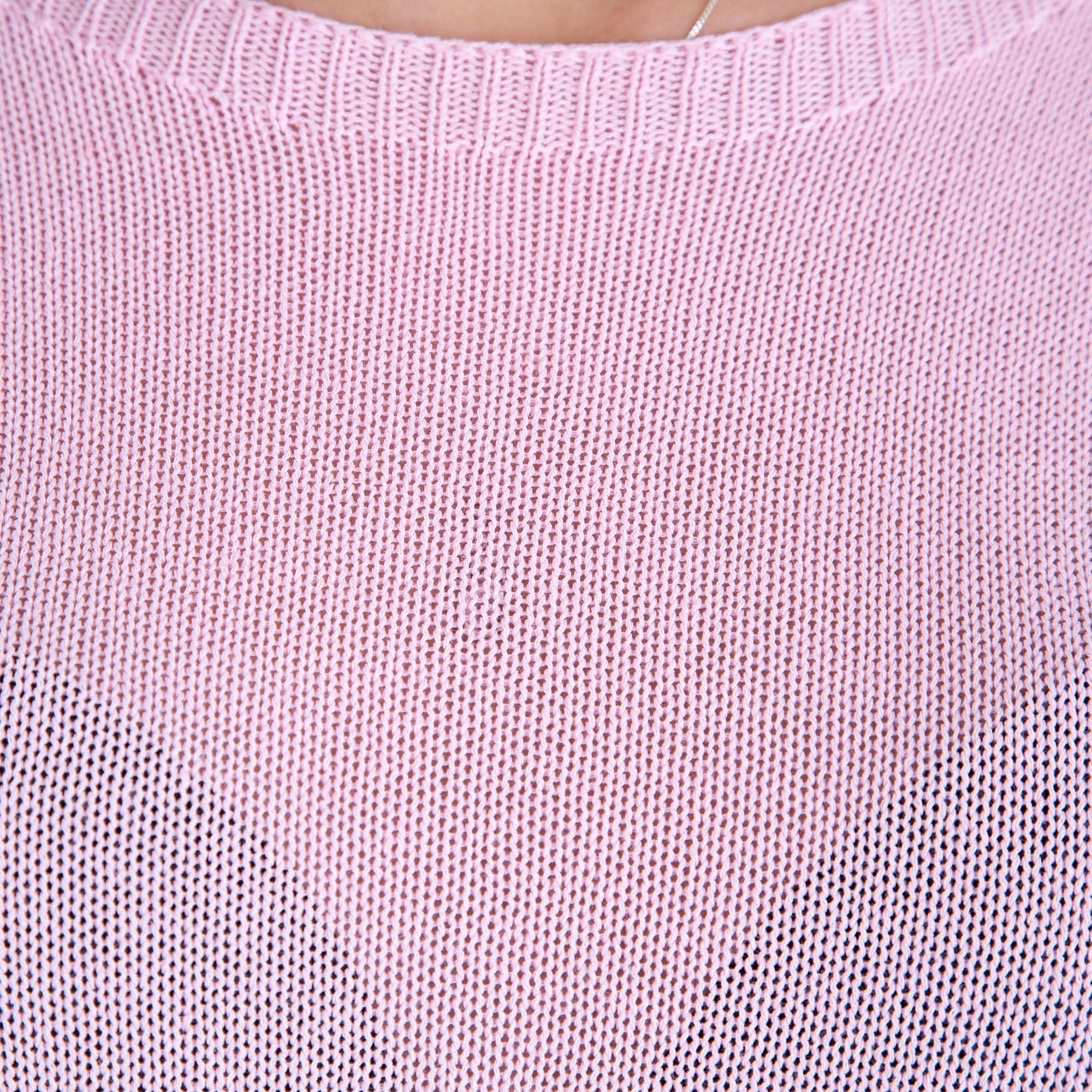 Yellow Label Fine Knit Boxy Sweater With Holey Hem Rose Pink