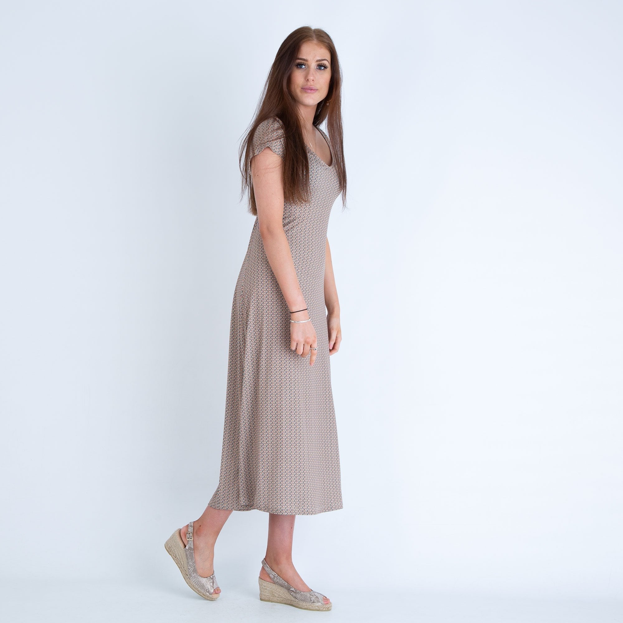 Tinta Style Long V Neck Multi Print Dress Multi