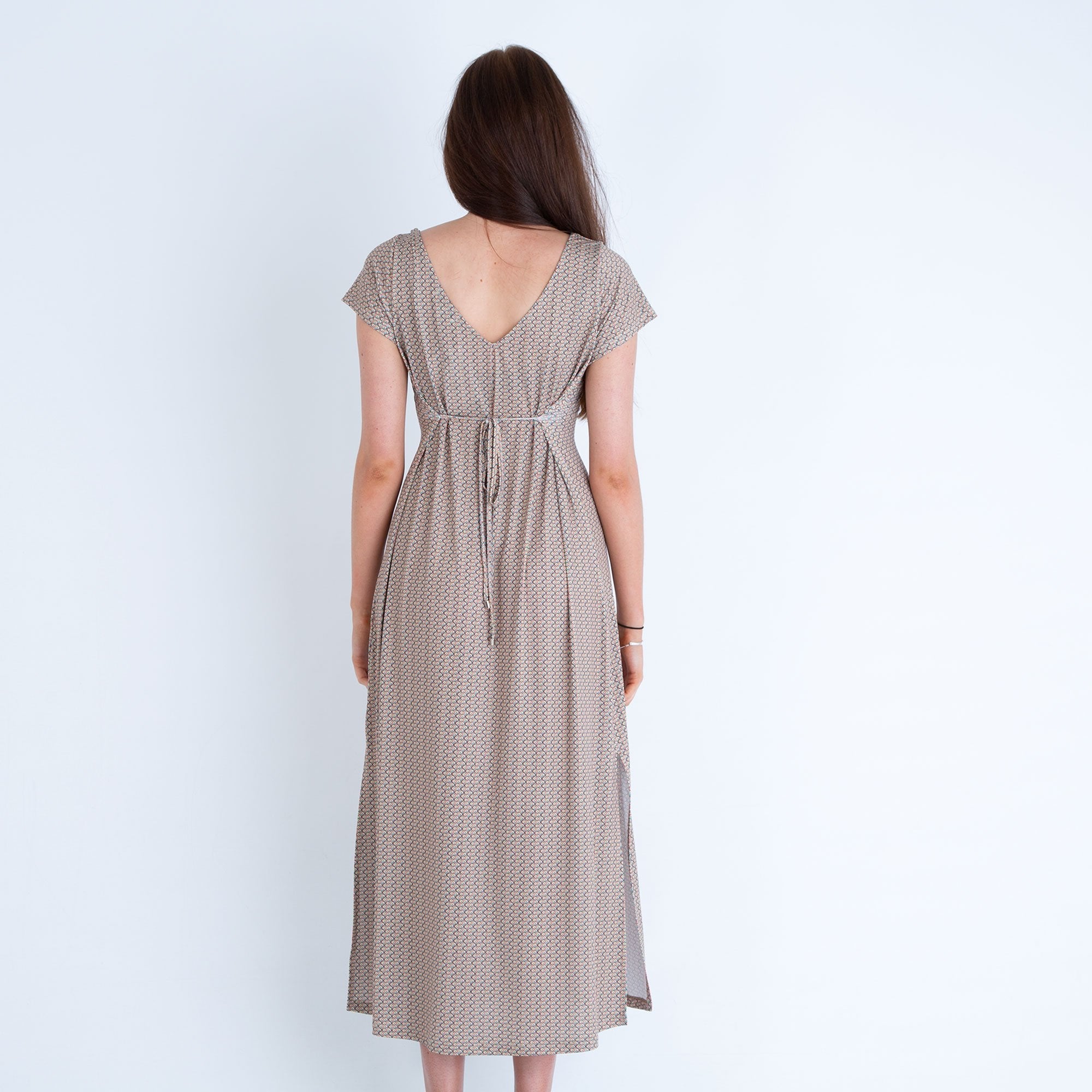 Tinta Style Long V Neck Multi Print Dress Multi