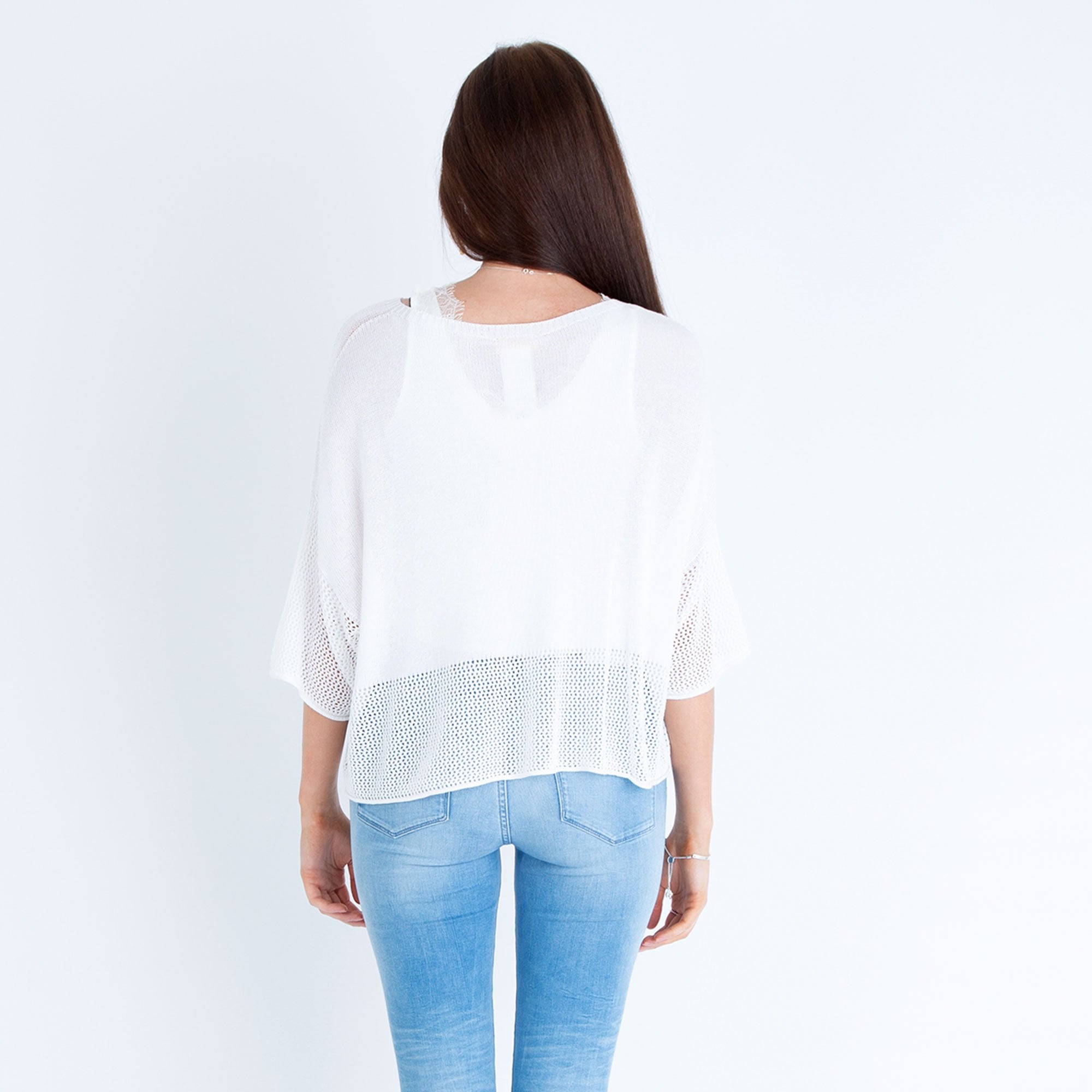 Yellow Label Fine Knit Boxy Sweater With Holey Hem White