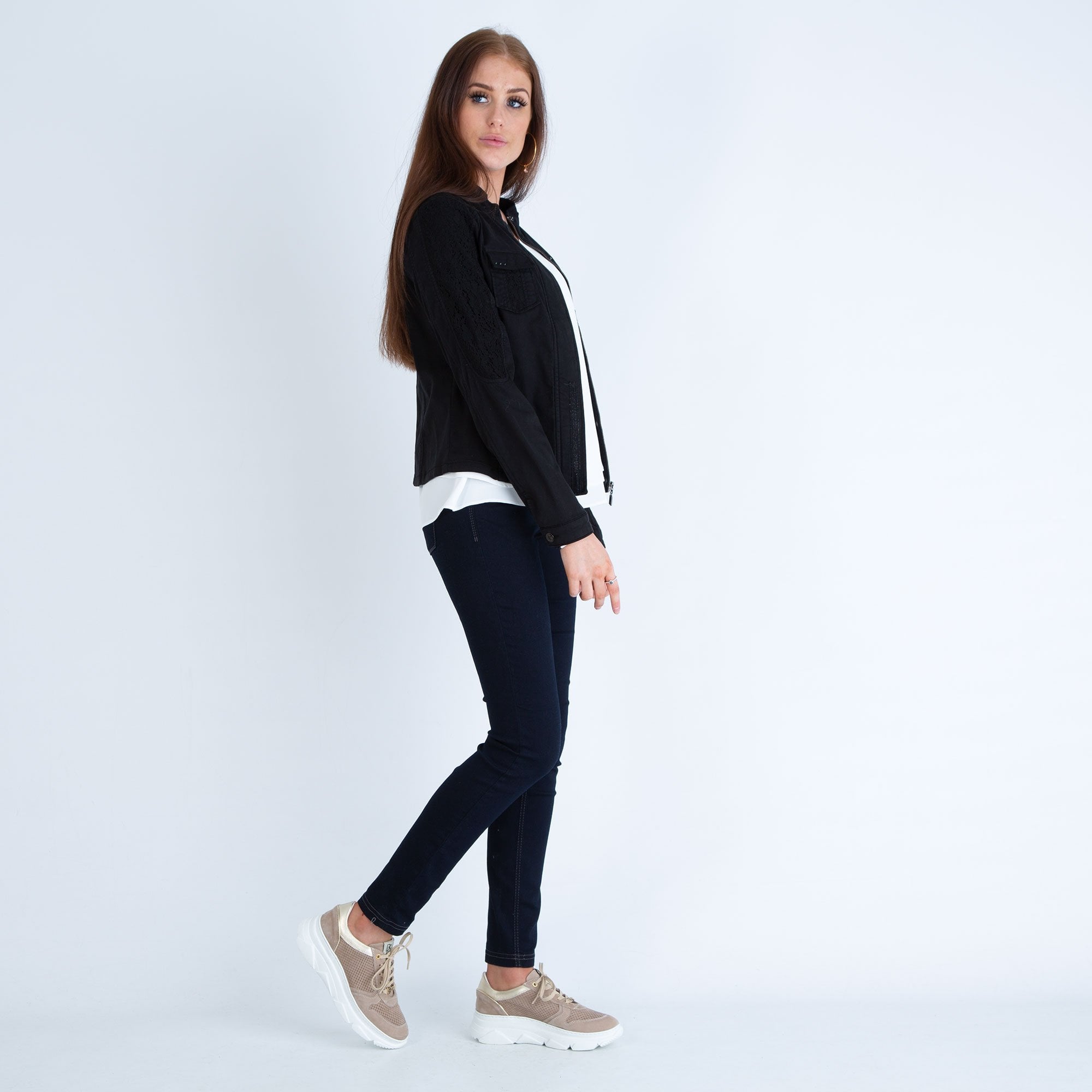 Monari Fitted Jacket With Lace Arms Black